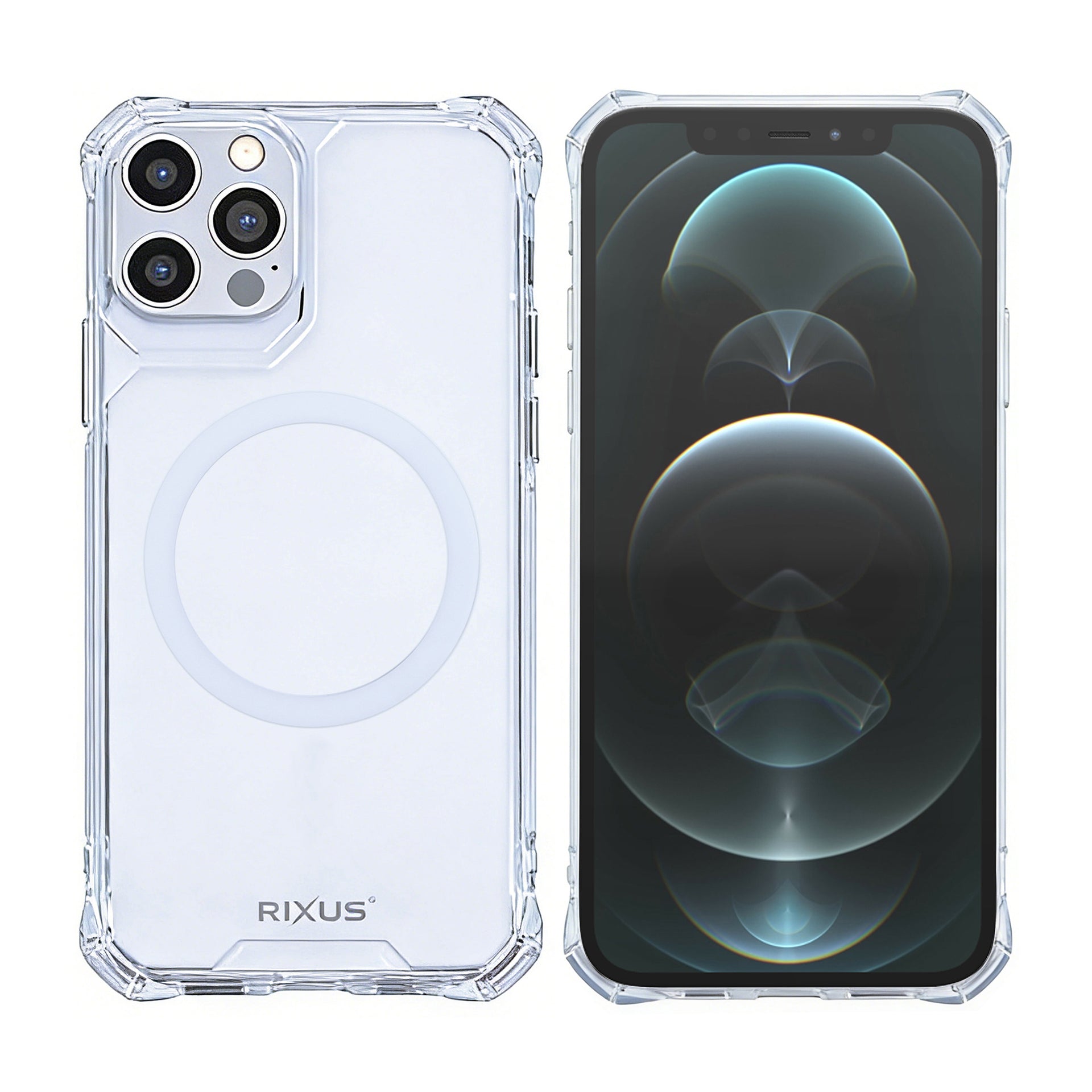 Rixus Armor-X Anti Shock Case With MagSafe Compatible For Apple iPhone 12 Pro Max Transparent