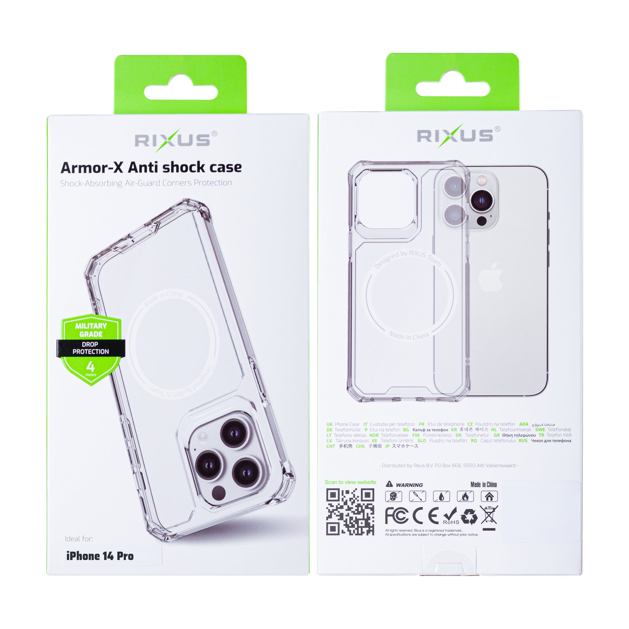 Rixus Armor-X Anti Shock Case With MagSafe Compatible For Apple iPhone 14 Pro Transparent