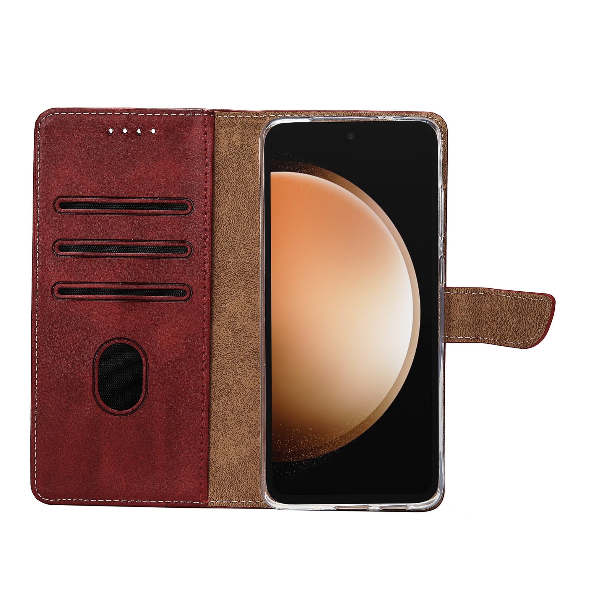 Rixus Bookcase For Samsung Galaxy S23 FE Dark Red