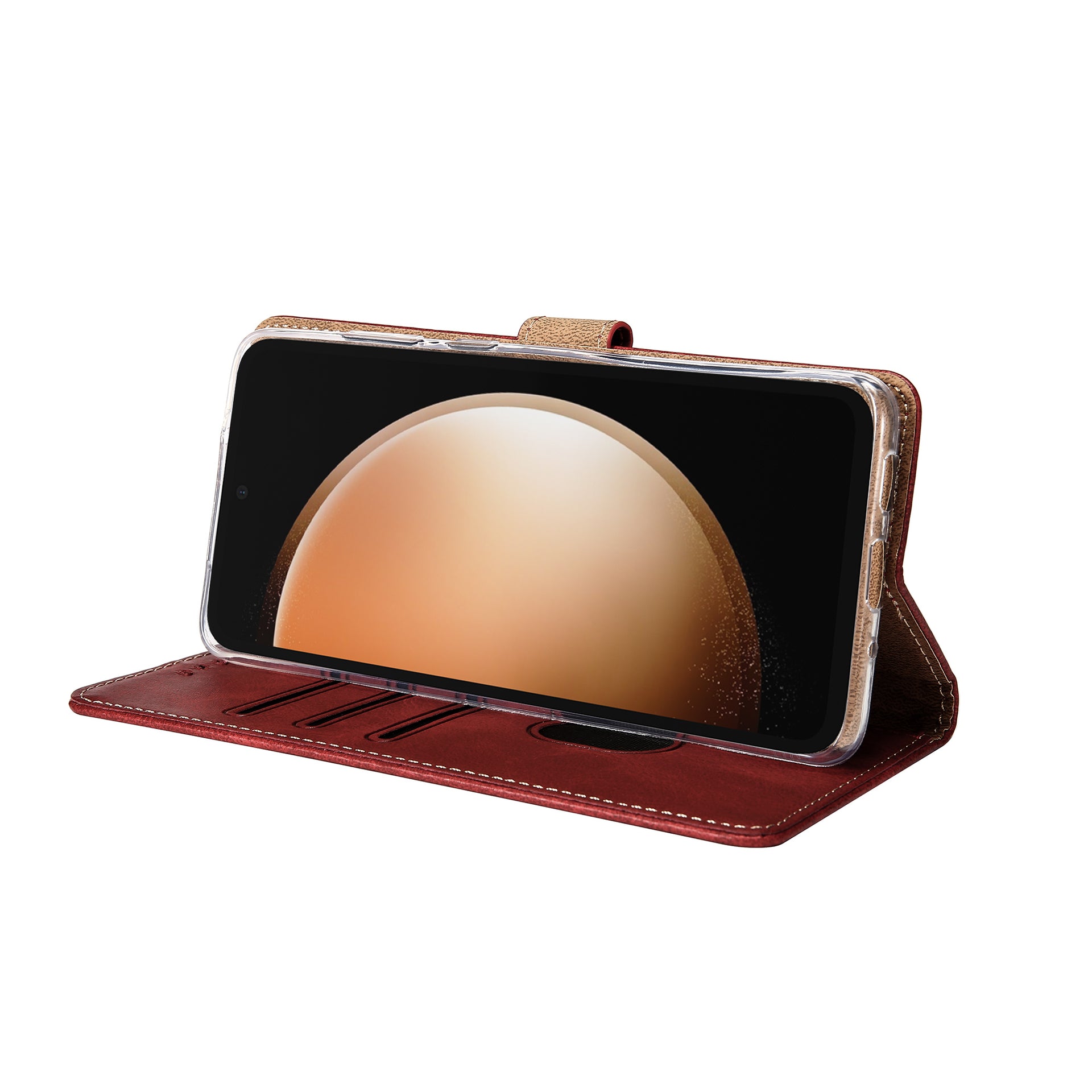 Rixus Bookcase For Samsung Galaxy S23 FE Dark Red