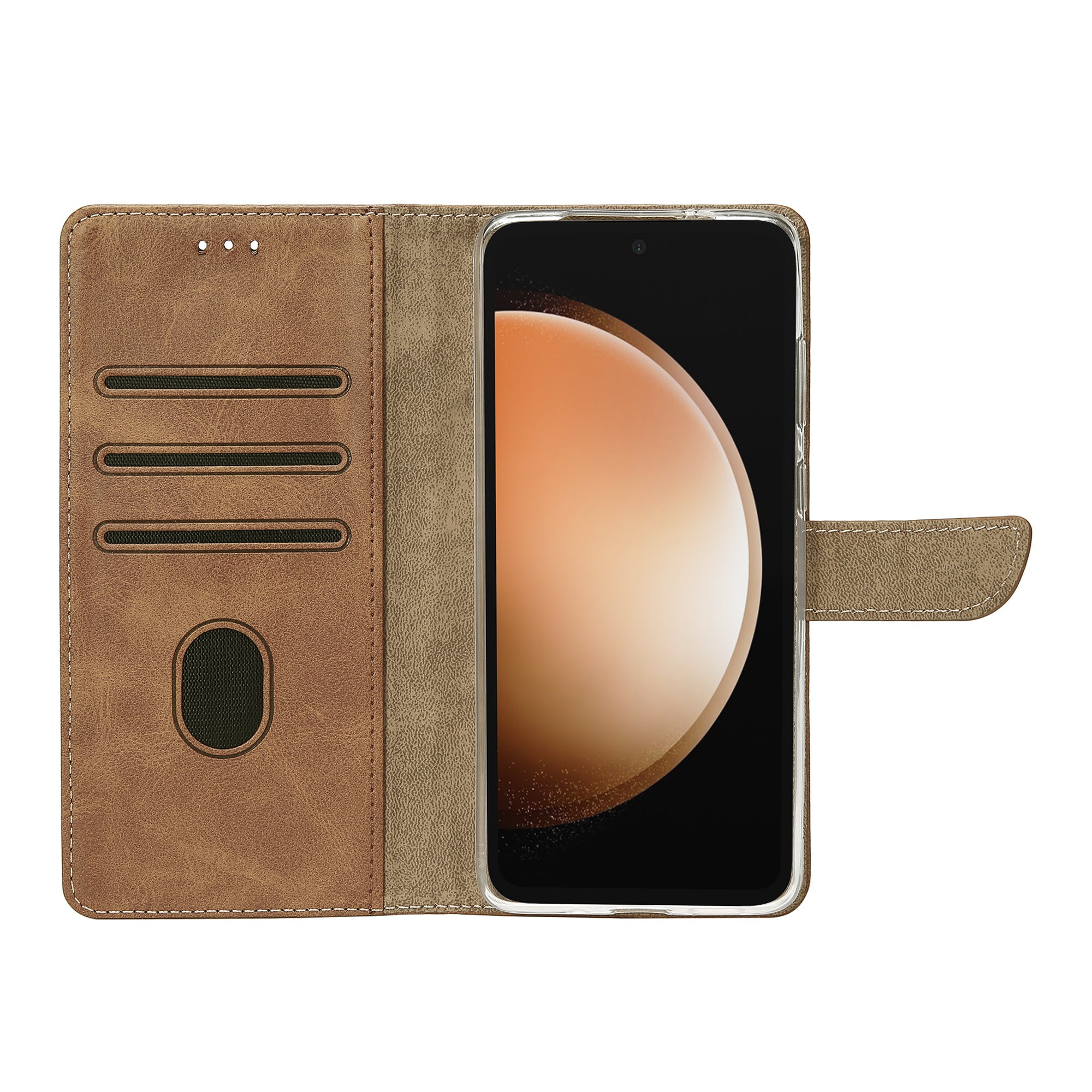 Rixus Bookcase For Samsung Galaxy S23 FE Light Brown