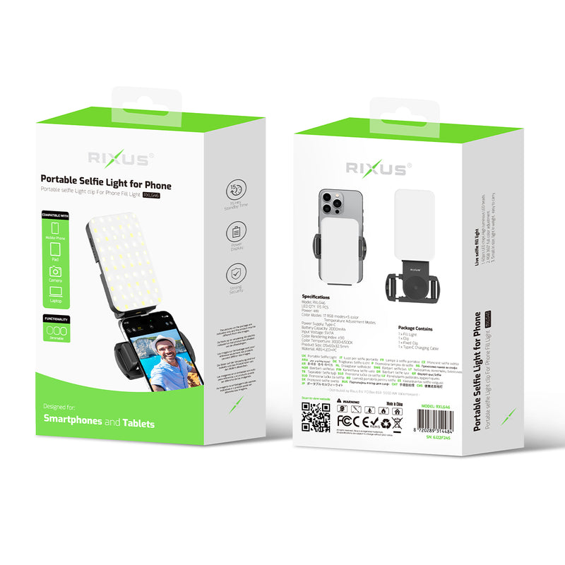 Rixus RXLG46 Selfie Light With Clip For Photography, Tiktok, Vlog, Video Black