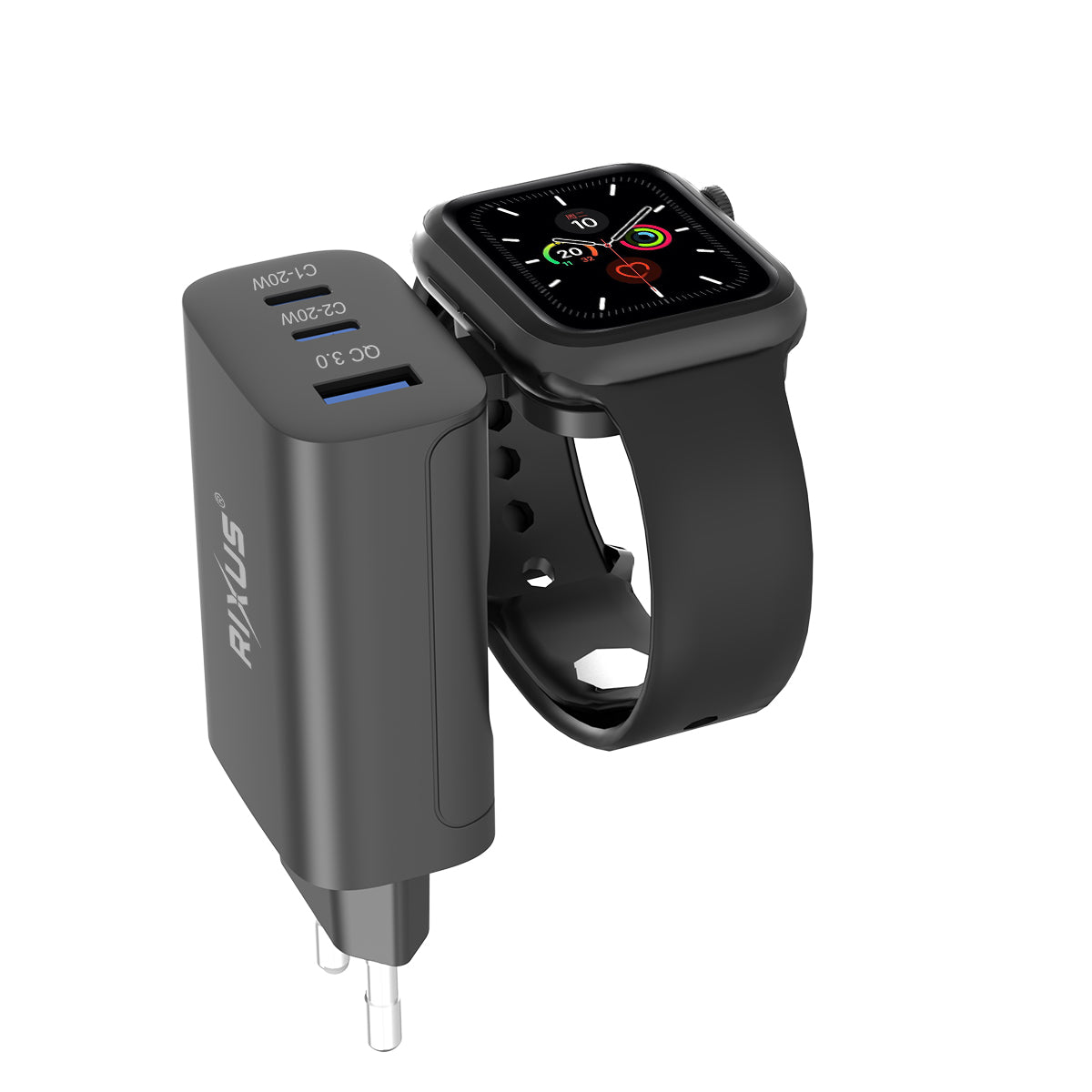 Rixus RXHC40 43W Charging Block For Apple iWatch, iPhone, Airpods Black
