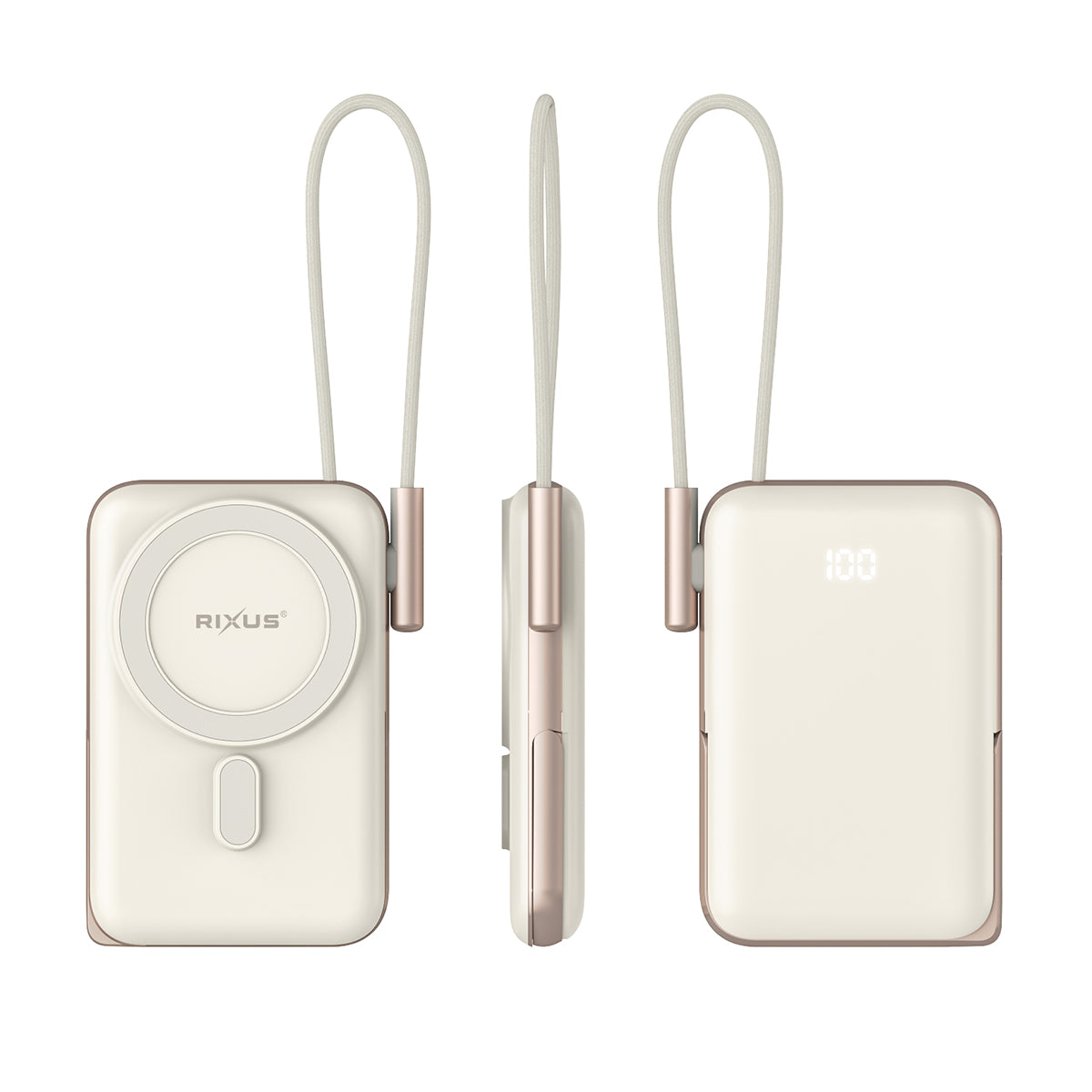 Rixus RXPB29 Magnetic Powerbank 10000mAh With USB-C Cable Build-in Rose Gold