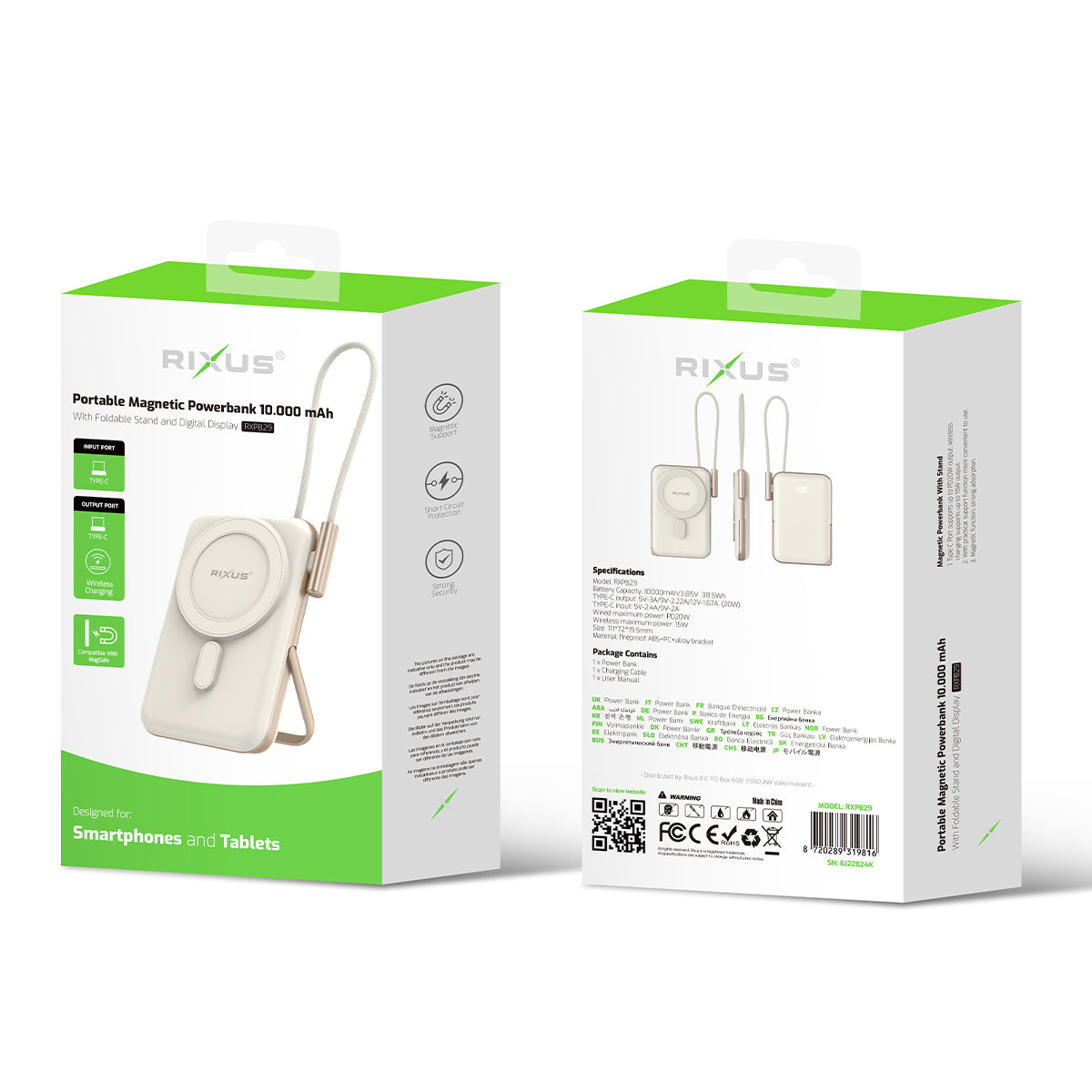 Rixus RXPB29 Magnetic Powerbank 10000mAh With USB-C Cable Build-in Rose Gold