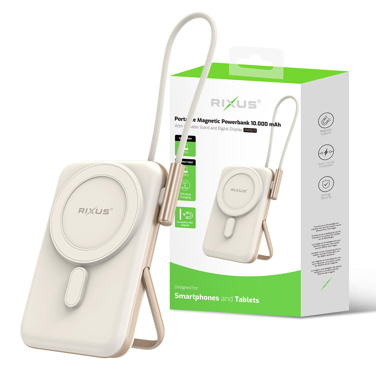 Rixus RXPB29 Magnetic Powerbank 10000mAh With USB-C Cable Build-in Rose Gold