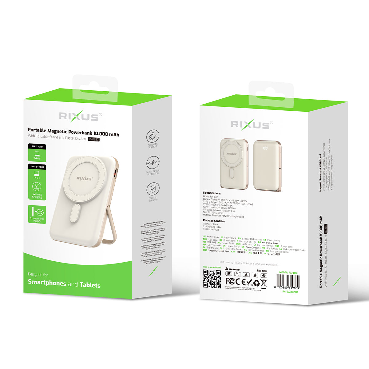 Rixus RXPB37 Portable Magnetic Powerbank 10000mAh With Stand Rose Gold