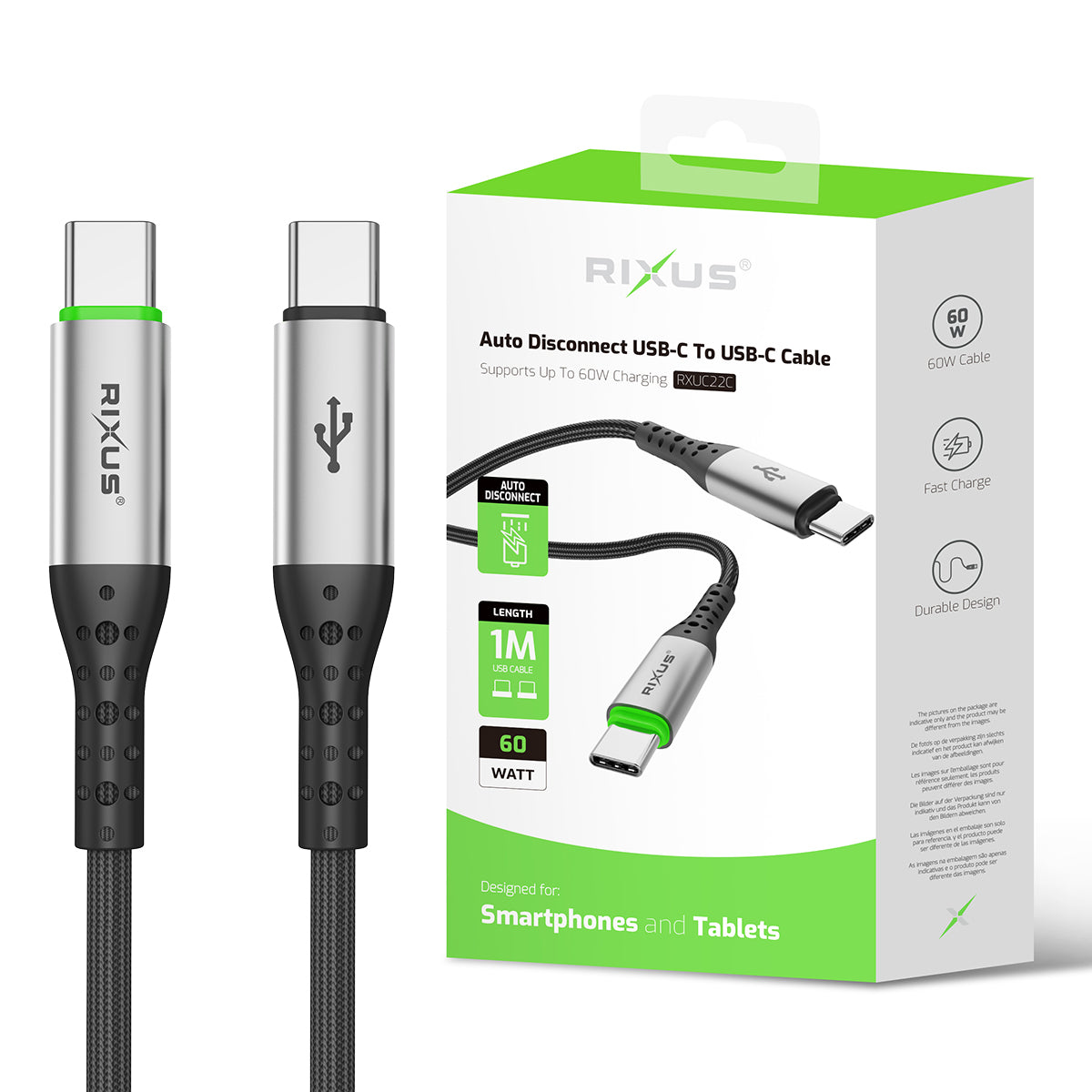 Rixus RXUC22C Auto Disconnect USB-C To USB-C Cable Black