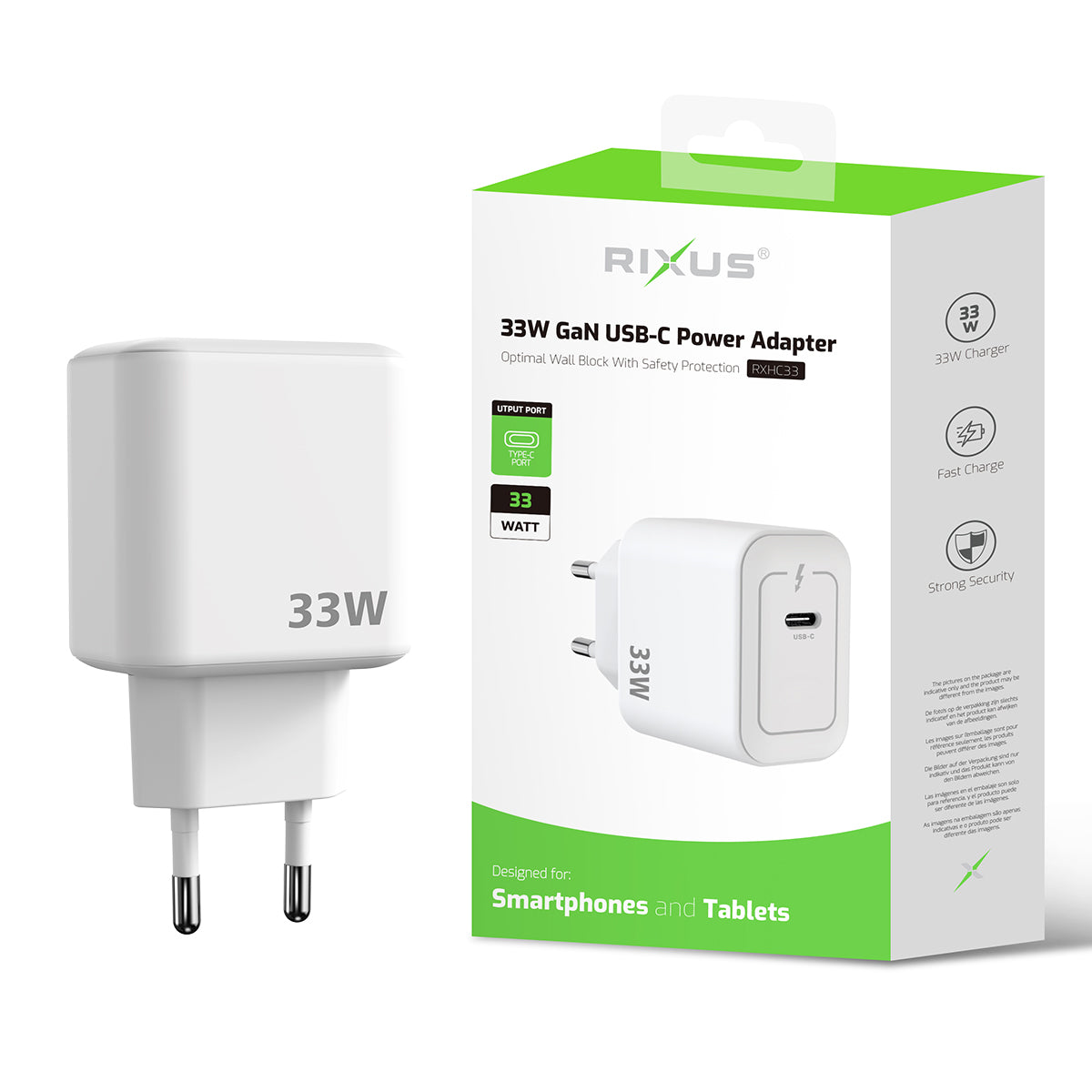 Rixus RXHC33 GaN USB-C Power Adapter 33W White