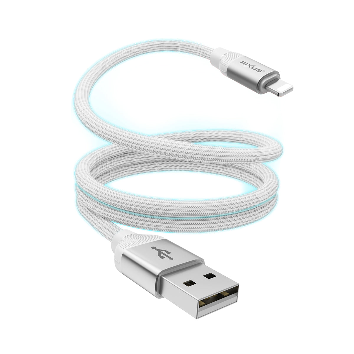 Rixus RXUC59AL Magnetic Charging Cord USB-A To Lightning Connector 1m 10W White