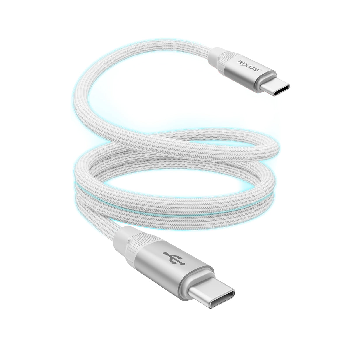 Rixus RXUC59C Magnetic Charging Cord USB-C To USB-C 1m 60W White