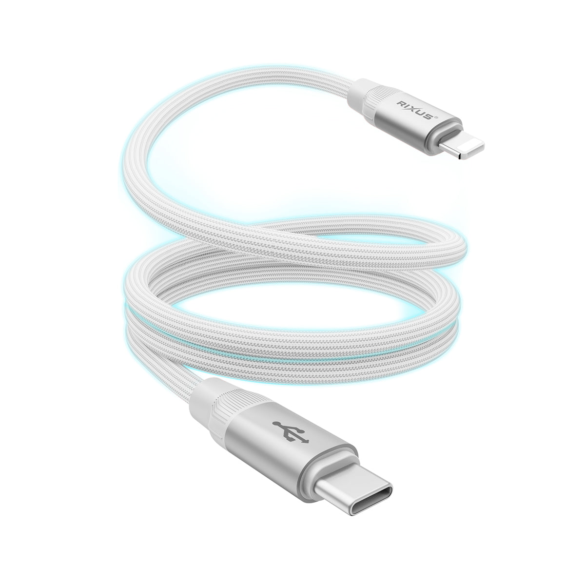 Rixus RXUC59L Magnetic Charging Cord USB-C To Lightning Connector 1m 30W White