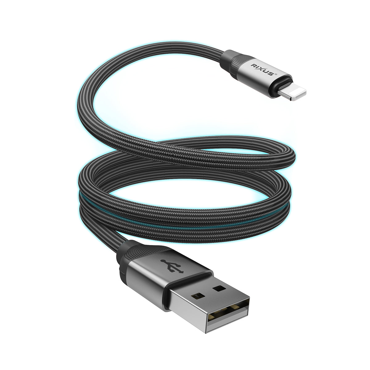 Rixus RXUC61AL Magnetic Charging Cord USB-A To Lightning Connector 1m 10W Black