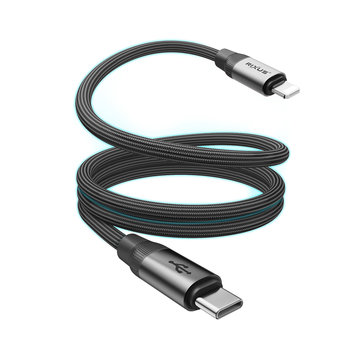 Rixus RXUC61L Magnetic Charging Cord USB-C To Lightning Connector 1m 30W Black