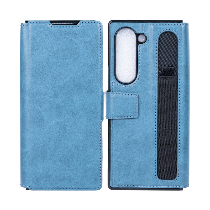 Rixus Wallet Case With Pen Holder For Samsung Galaxy Z Fold6 Sierra Blue
