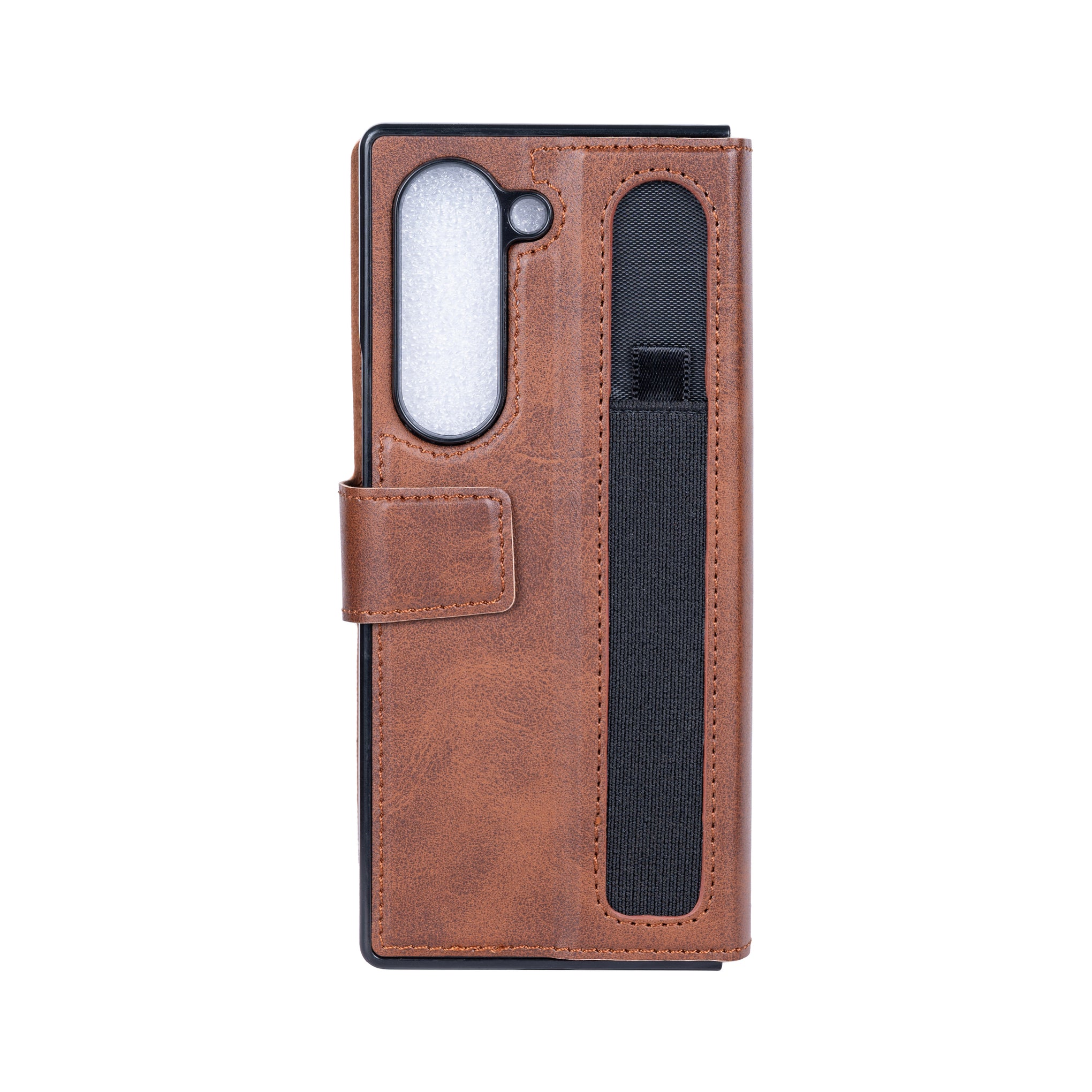 Rixus Wallet Case With Pen Holder For Samsung Galaxy Z Fold5 Brown