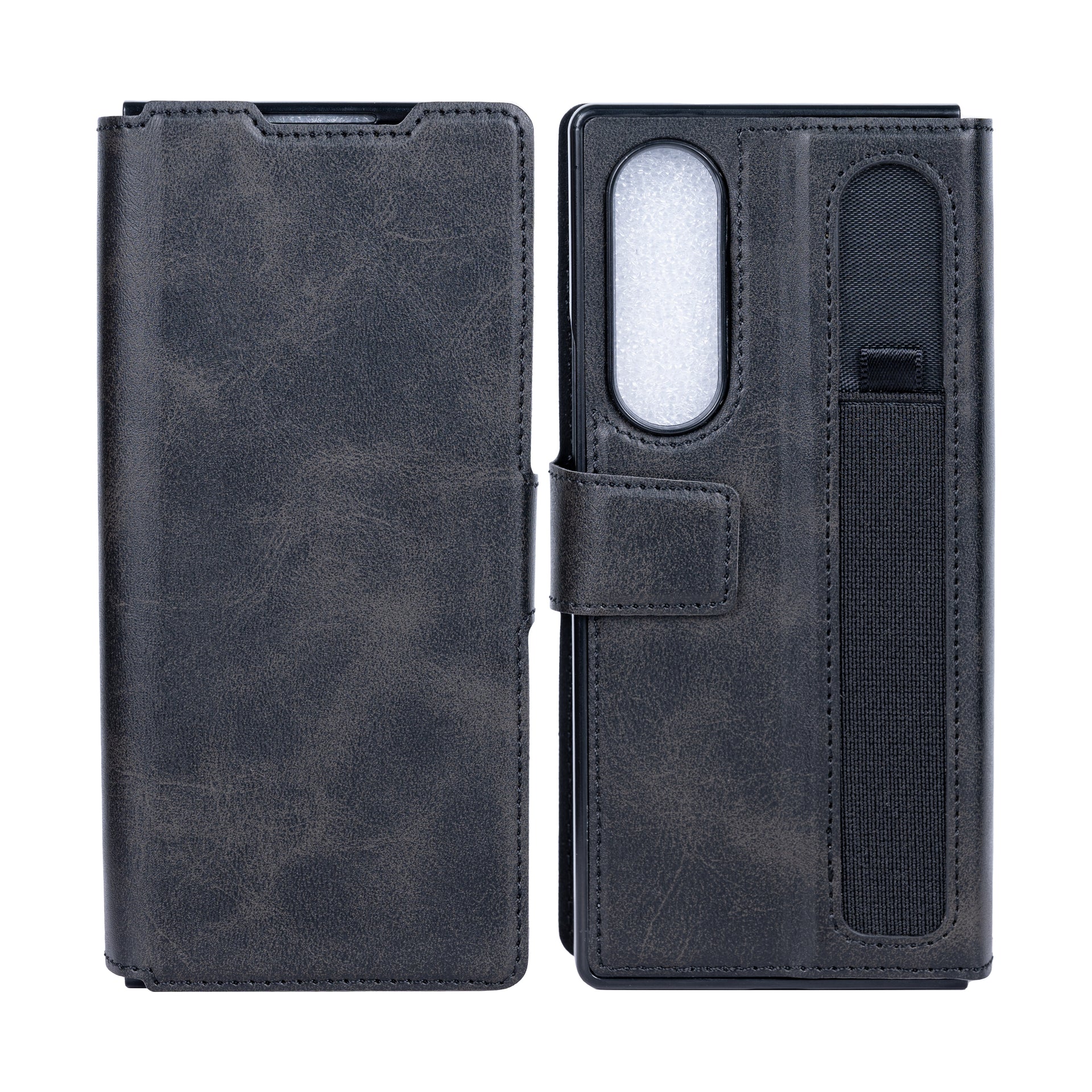 Rixus Wallet Case With Pen Holder For Samsung Galaxy Z Fold4 Black