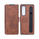 Rixus Wallet Case With Pen Holder For Samsung Galaxy Z Fold4 Brown