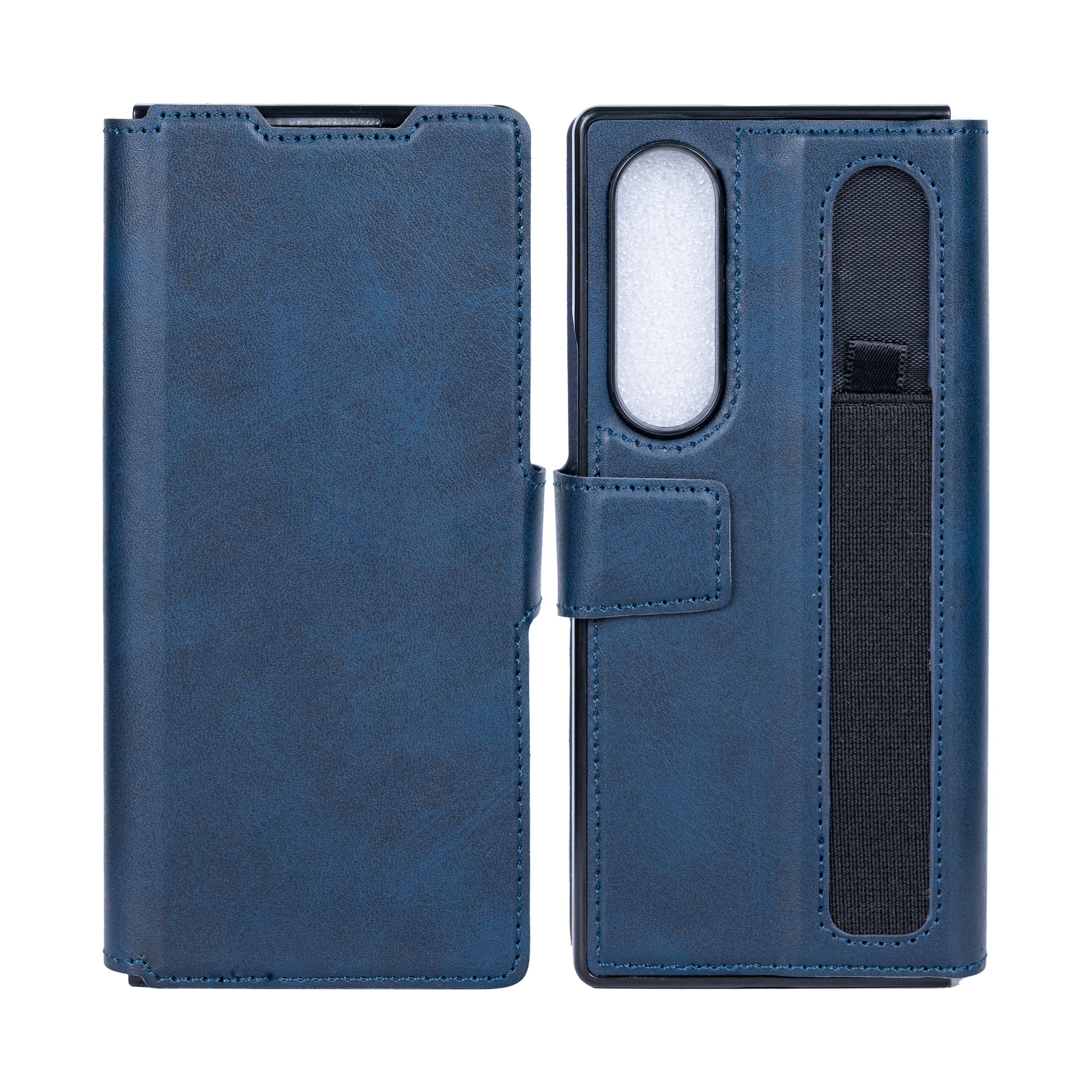 Rixus Wallet Case With Pen Holder For Samsung Galaxy Z Fold4 Blue