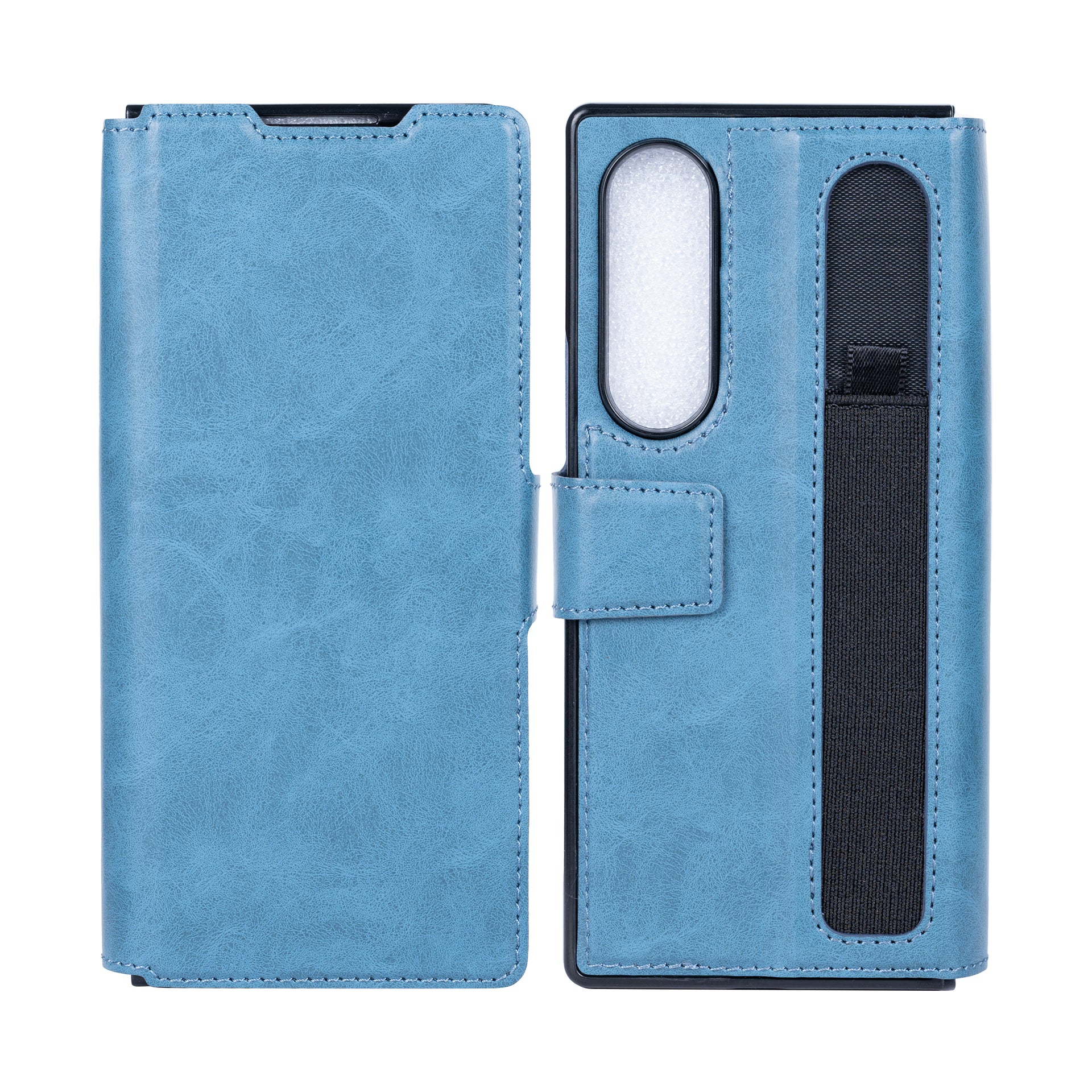 Rixus Wallet Case With Pen Holder For Samsung Galaxy Z Fold4 Sierra Blue