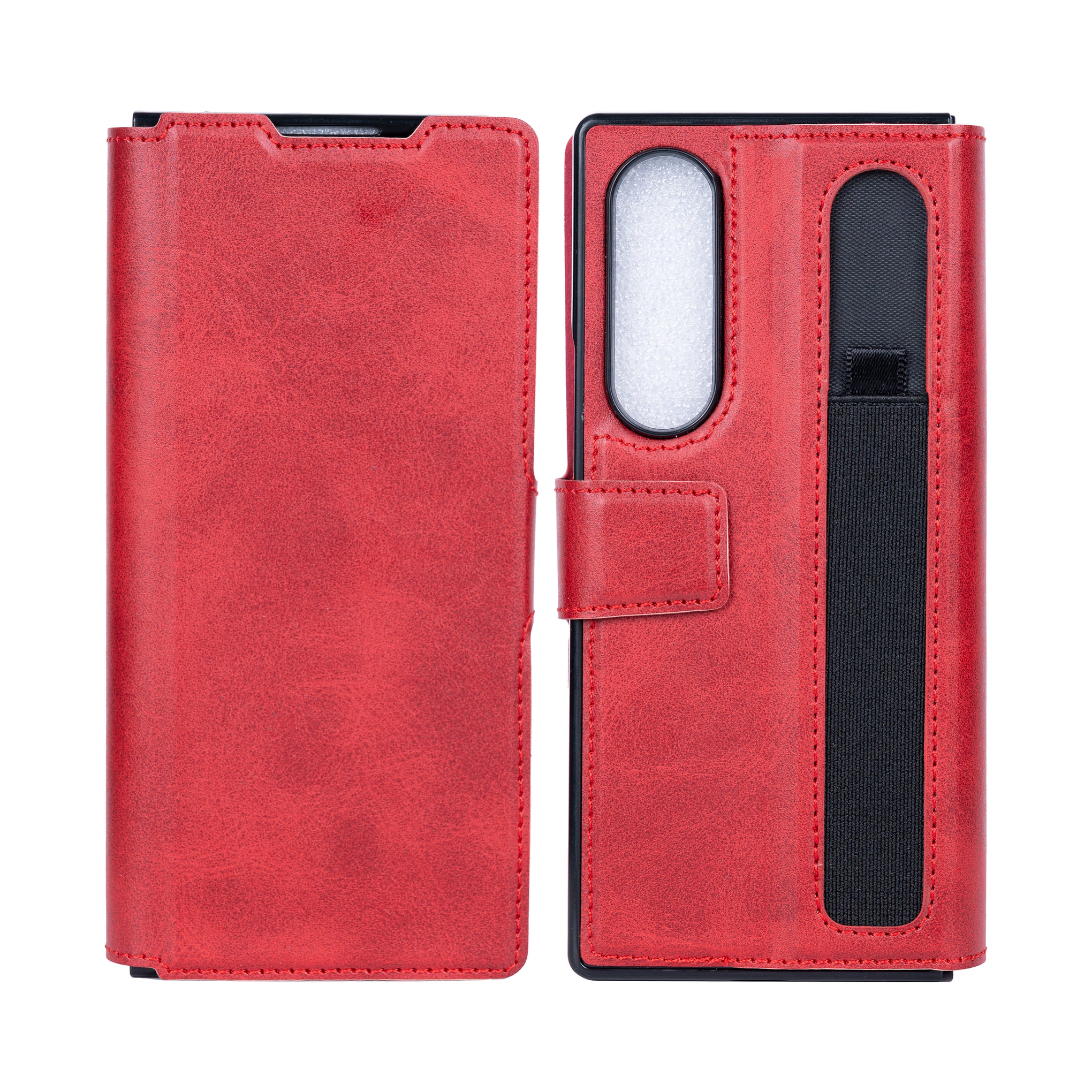 Rixus Wallet Case With Pen Holder For Samsung Galaxy Z Fold4 Red