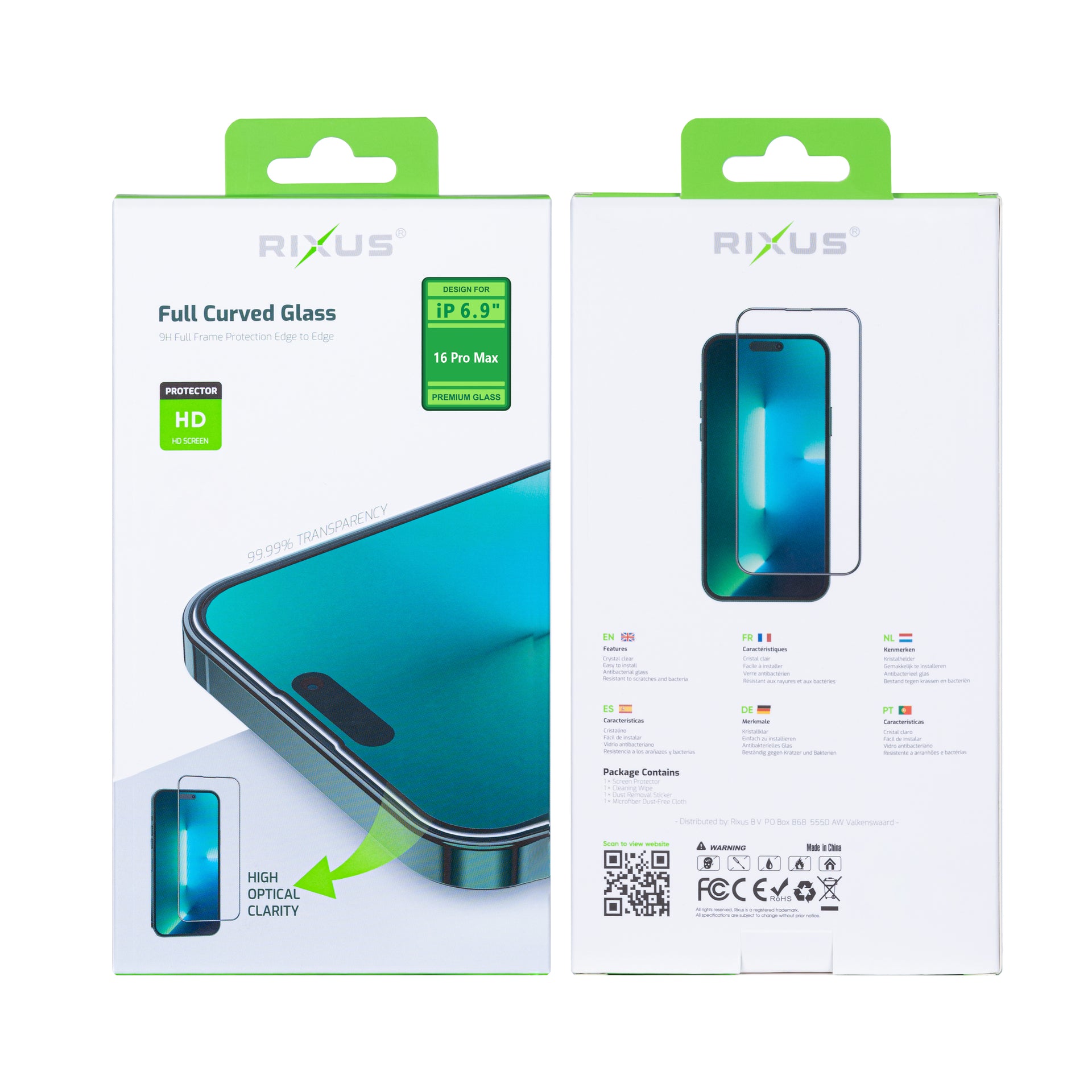Rixus Clear HD Full Curved Edge Tempered Glass For Apple iPhone 16 Pro Max