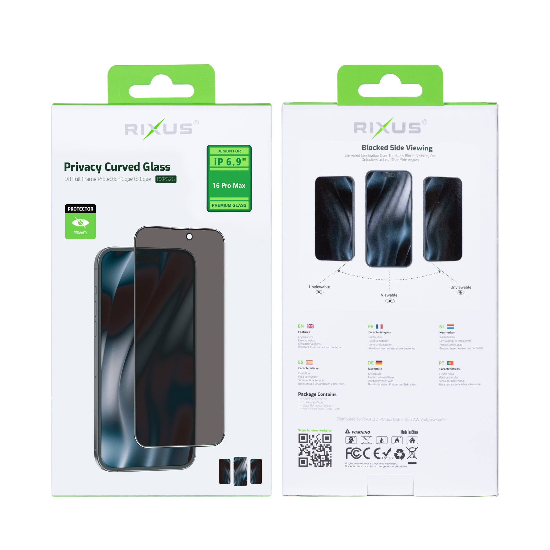 Rixus Privacy Full Curved Edge Tempered Glass For Apple iPhone 16 Pro Max
