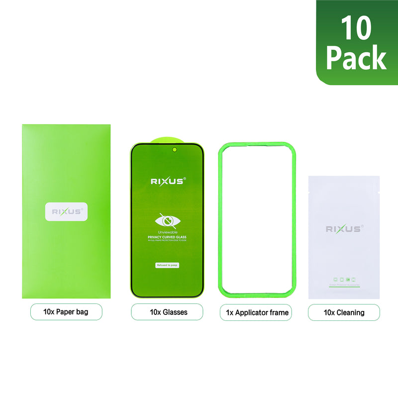 Rixus Privacy Full Curved Edge Tempered Glass For Apple iPhone 16 Pro (10-Pack)