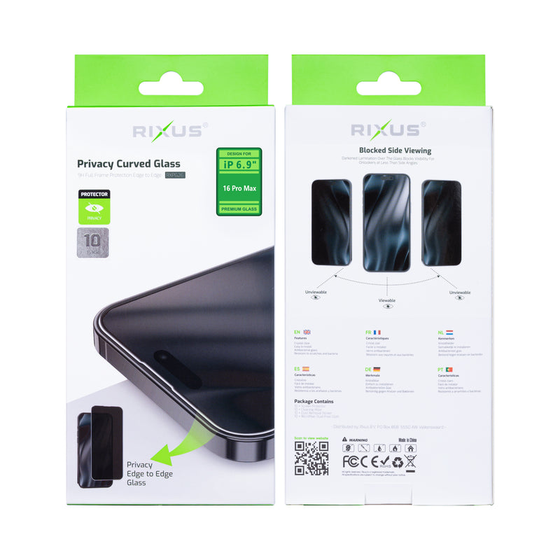 Rixus Privacy Full Curved Edge Tempered Glass For iPhone 16 Pro Max (10-Pack)