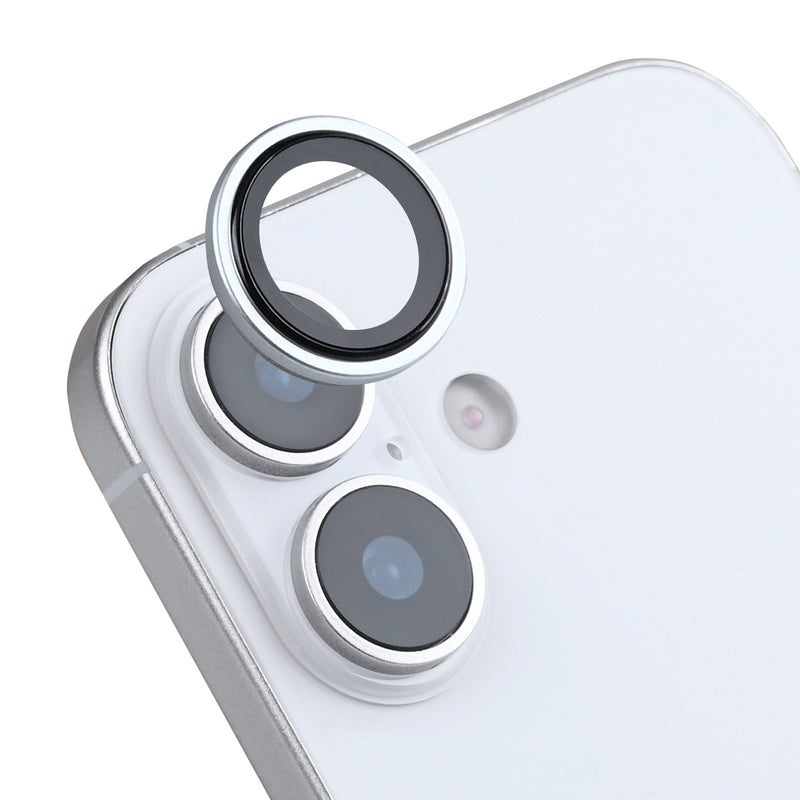 Rixus Metal Shield Camera Tempered Glass For iPhone 16,16 Plus,17 Silver
