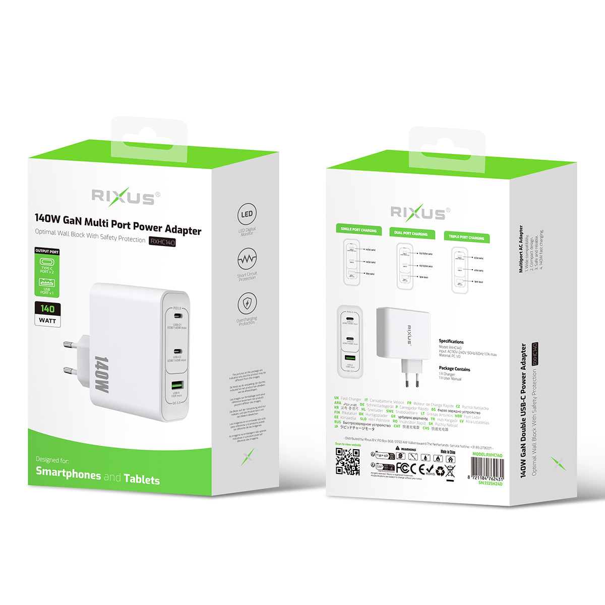 Rixus RXHC140 GaN Power Adapter 140W White