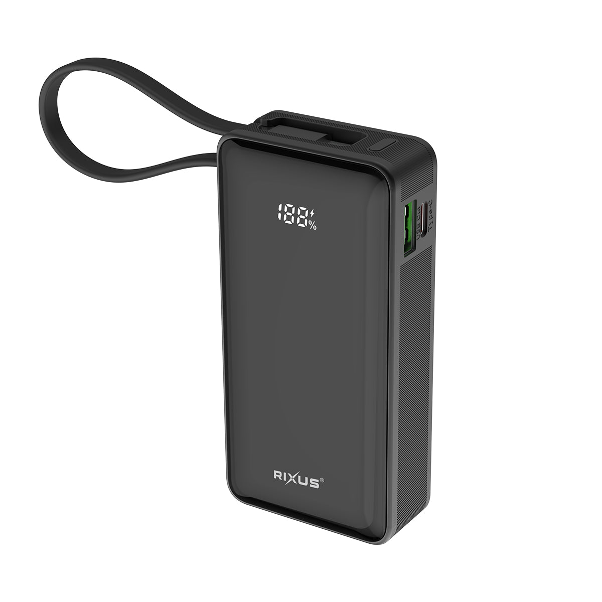 Rixus RXPB01B Power Bank 10000mAh With Built-In Handstrap Cable Black