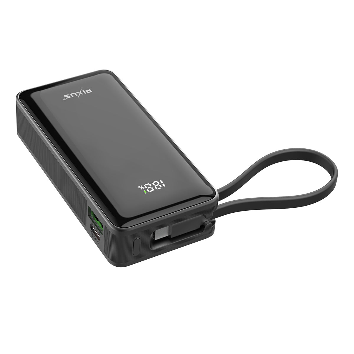 Rixus RXPB01B Power Bank 10000mAh With Built-In Handstrap Cable Black