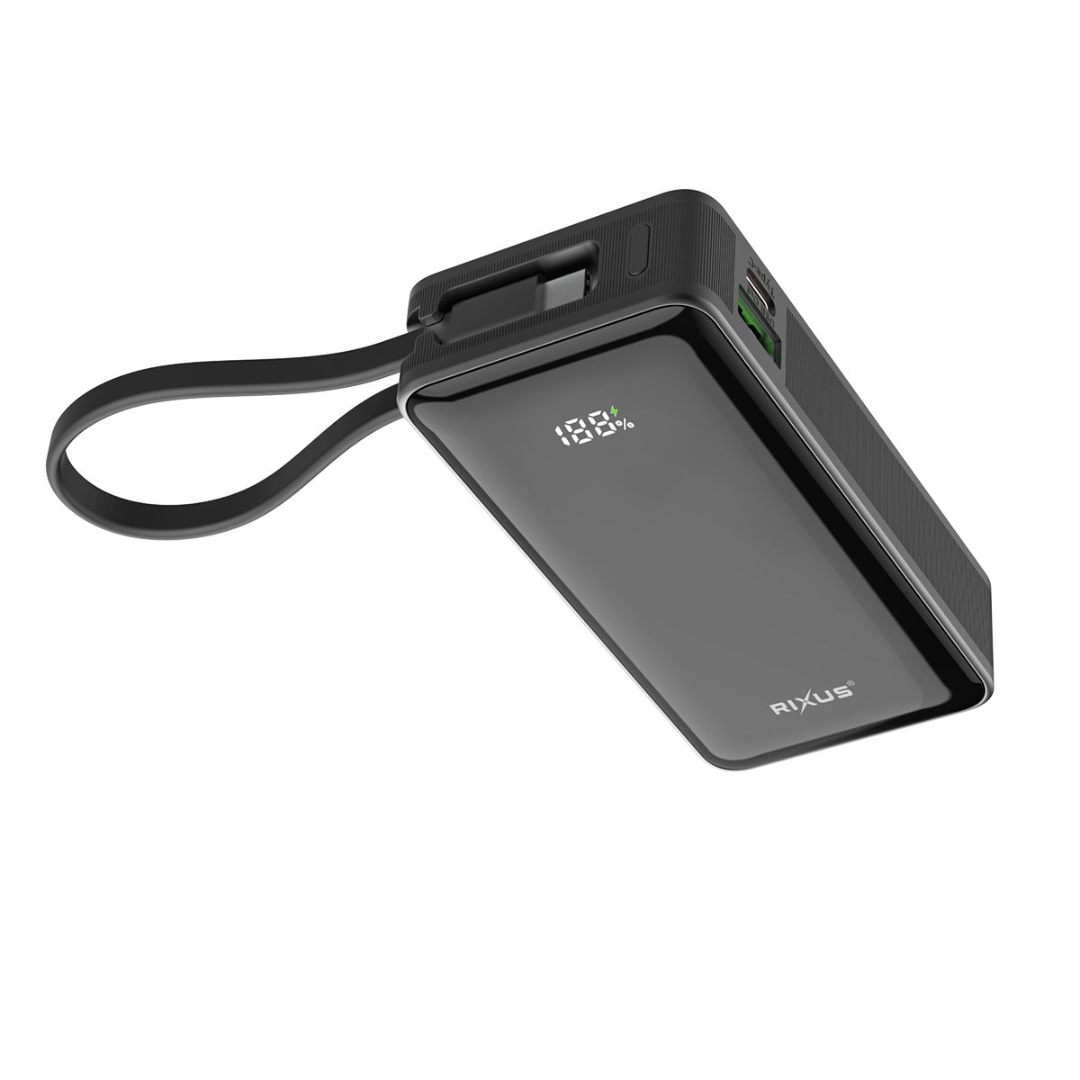 Rixus RXPB01B Power Bank 10000mAh With Built-In Handstrap Cable Black