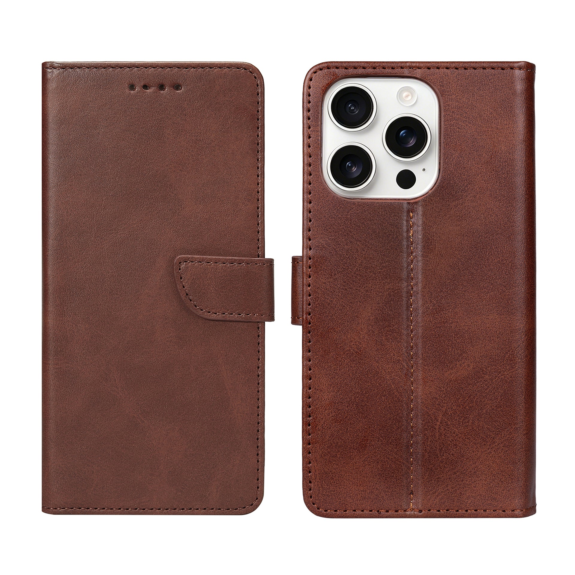 Rixus Bookcase For Apple iPhone 16 Pro Brown