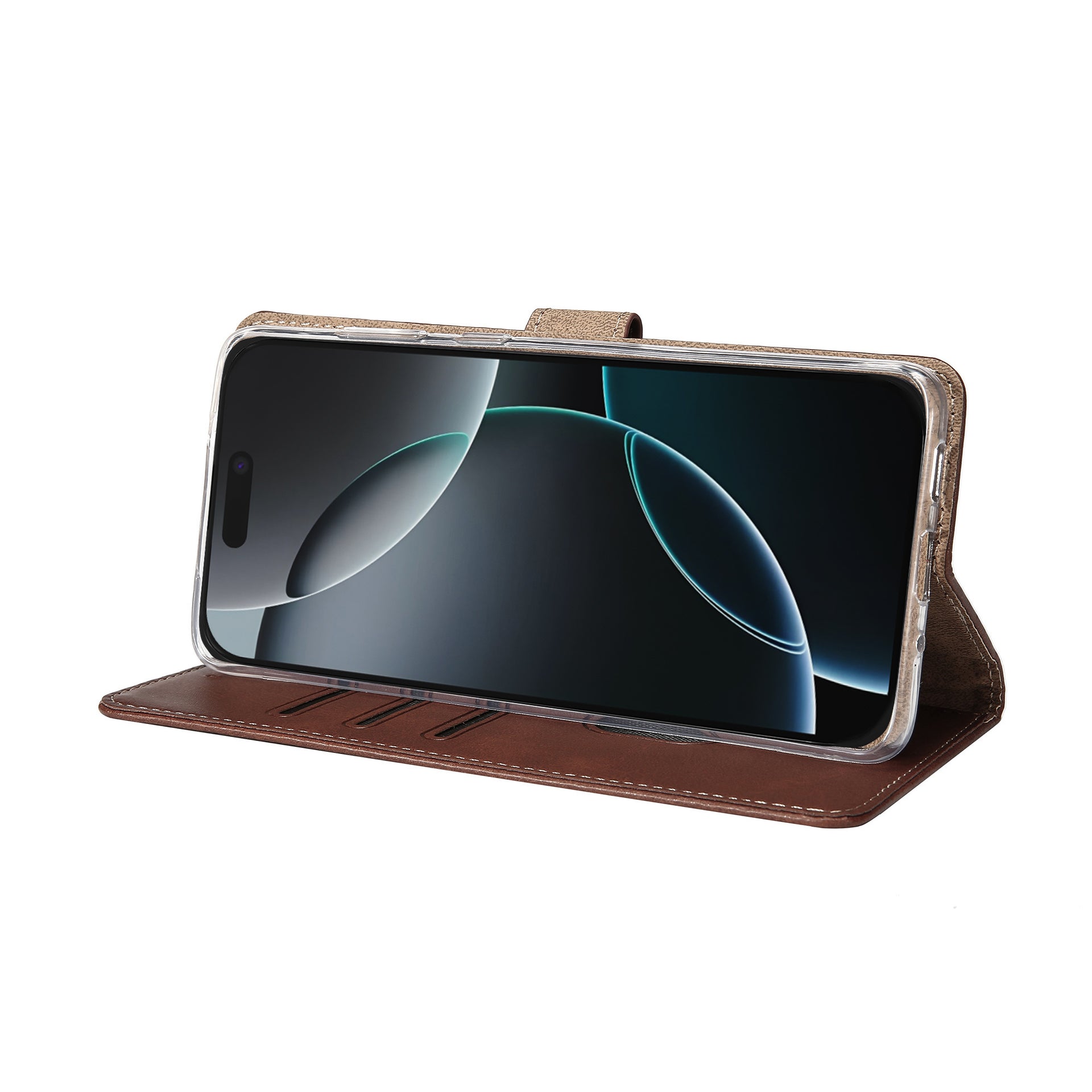Rixus Bookcase For Apple iPhone 16 Pro Brown
