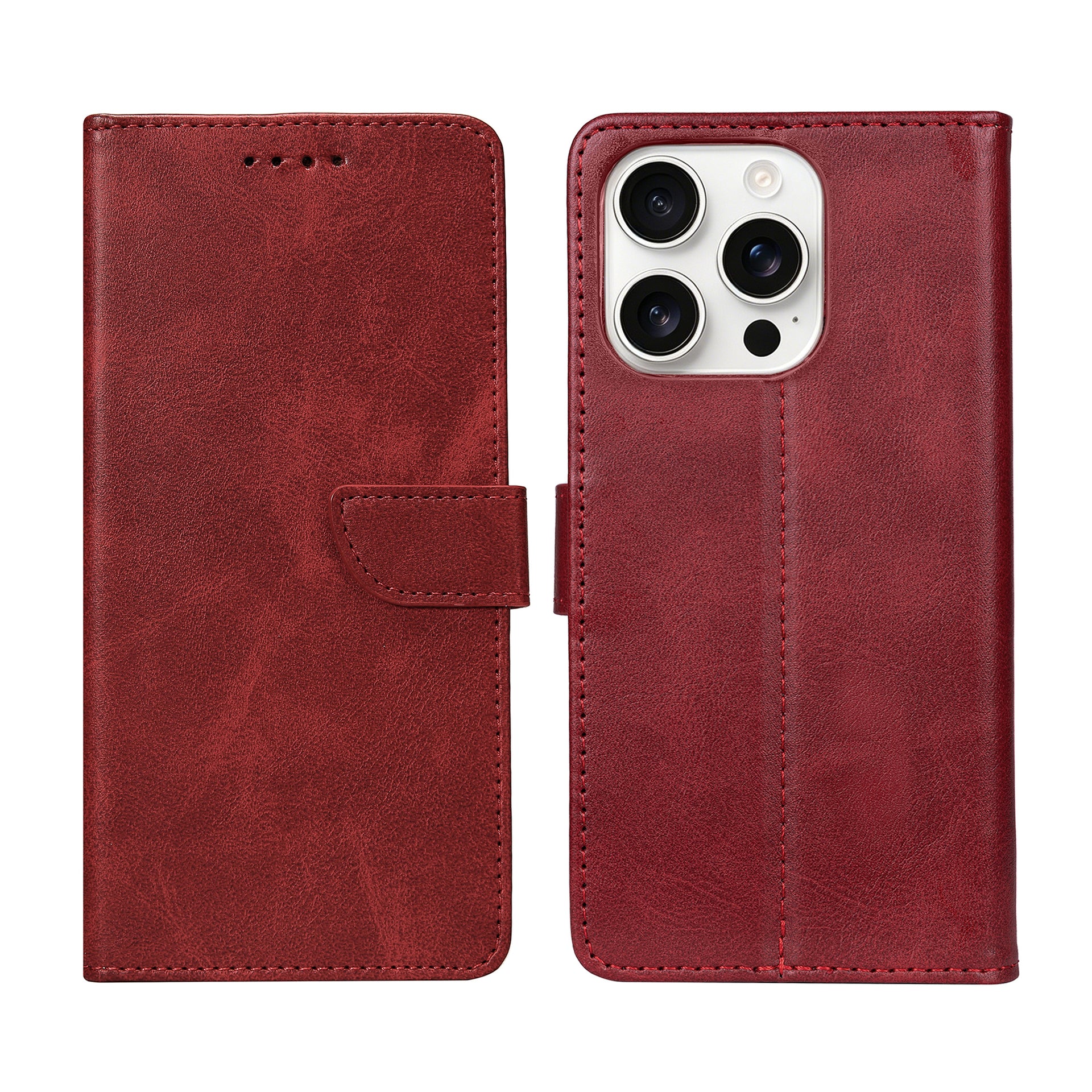 Rixus Bookcase For Apple iPhone 16 Pro Dark Red