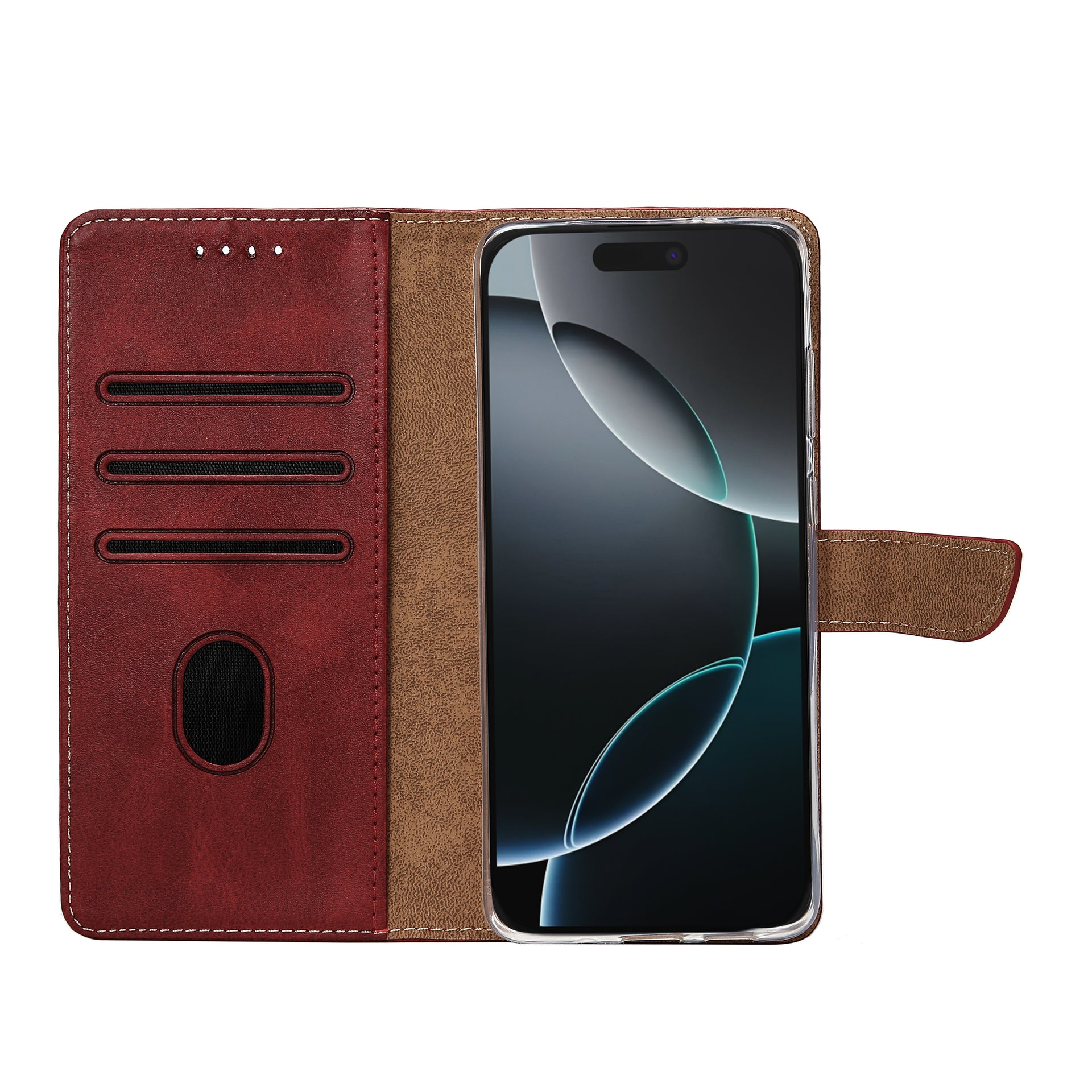 Rixus Bookcase For Apple iPhone 16 Pro Dark Red