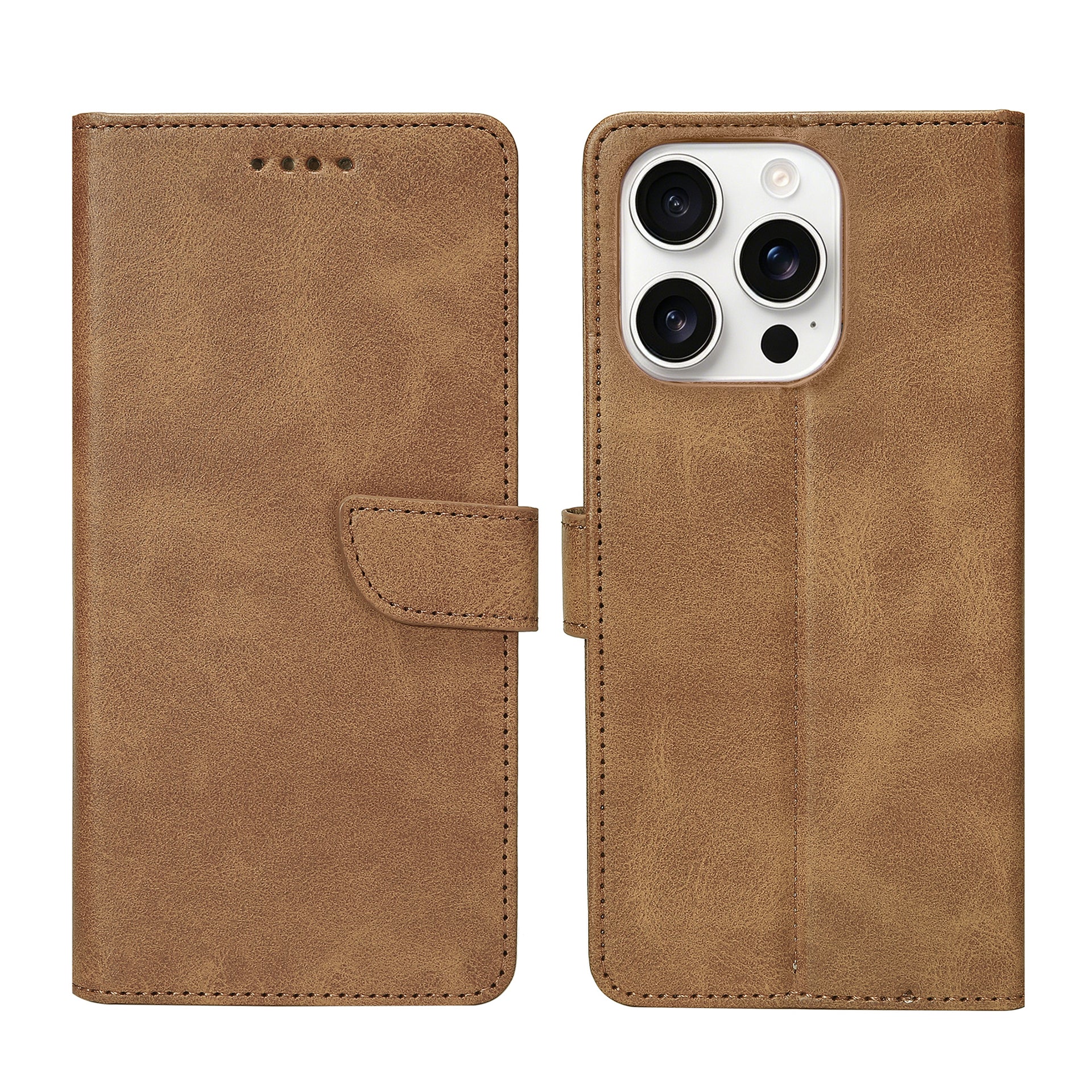 Rixus Bookcase For Apple iPhone 16 Pro Light Brown