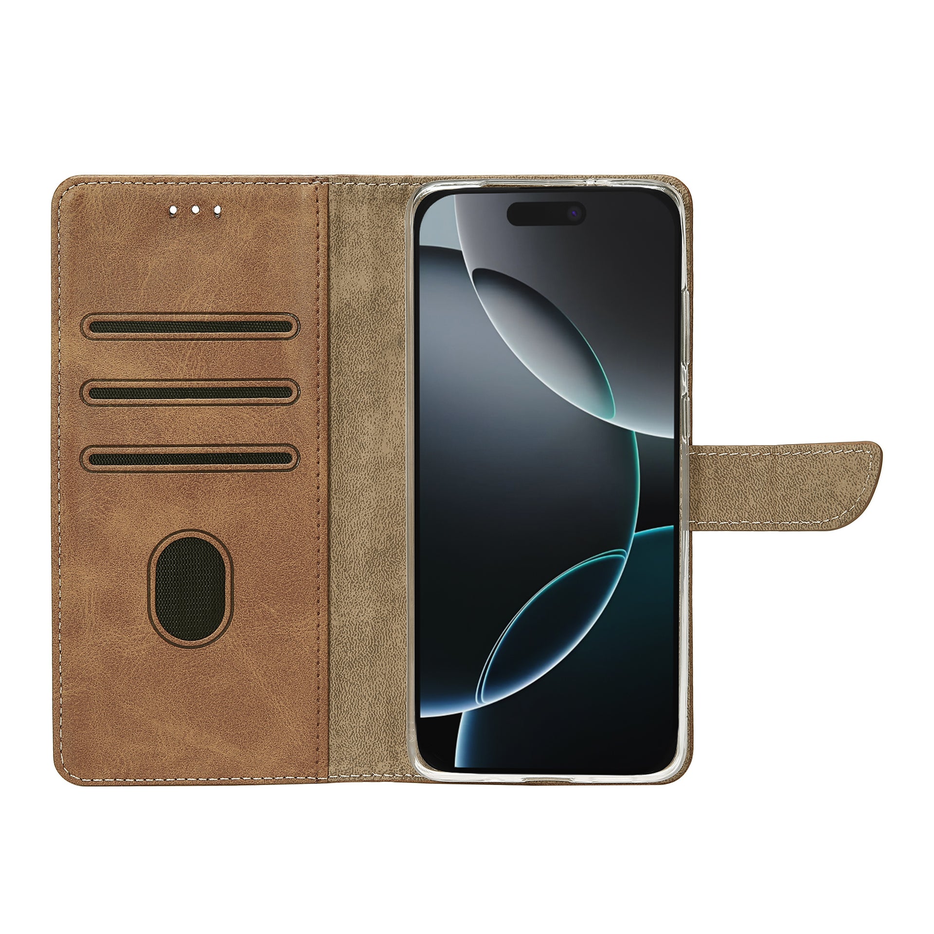 Rixus Bookcase For Apple iPhone 16 Pro Light Brown