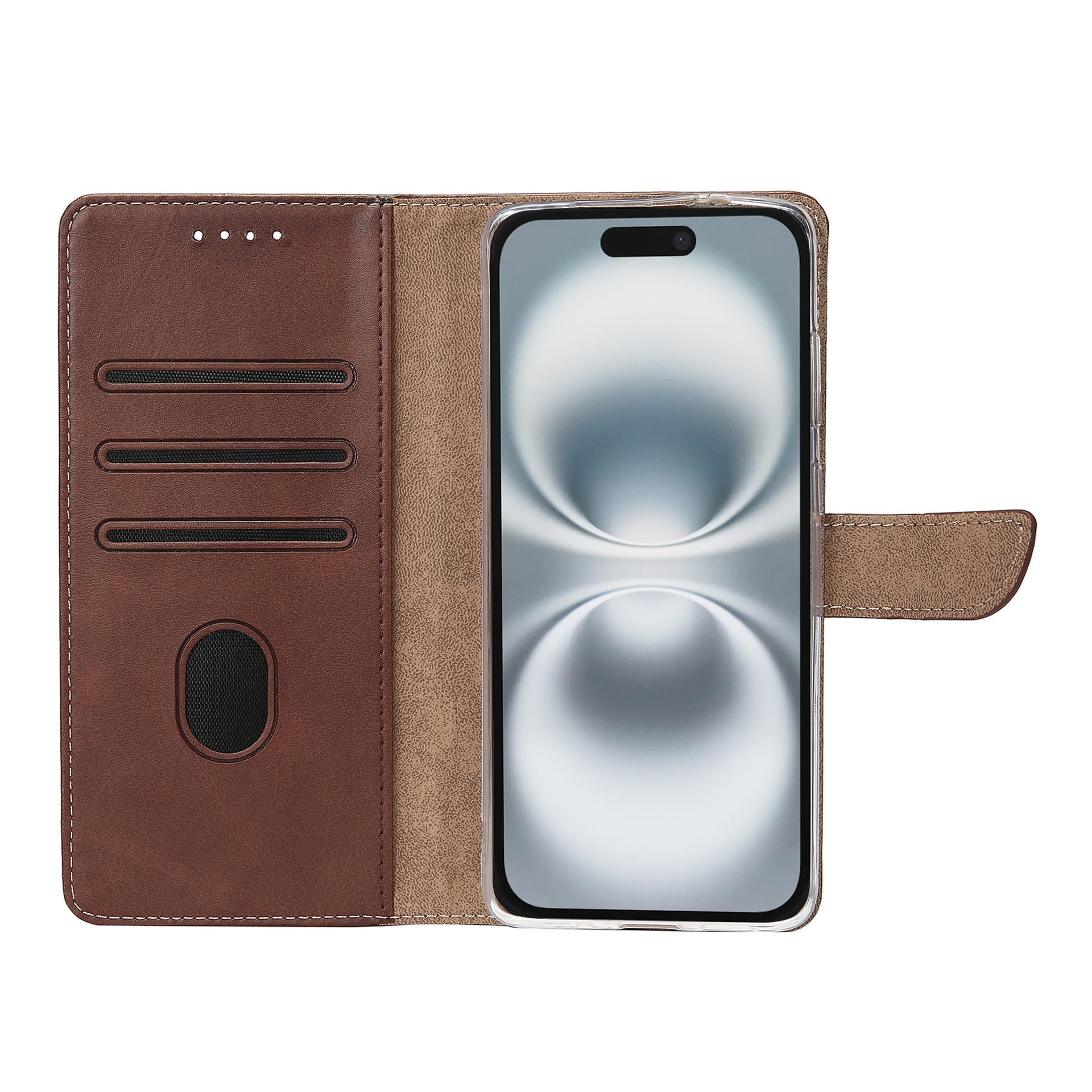 Rixus Bookcase For Apple iPhone 16 Plus Brown