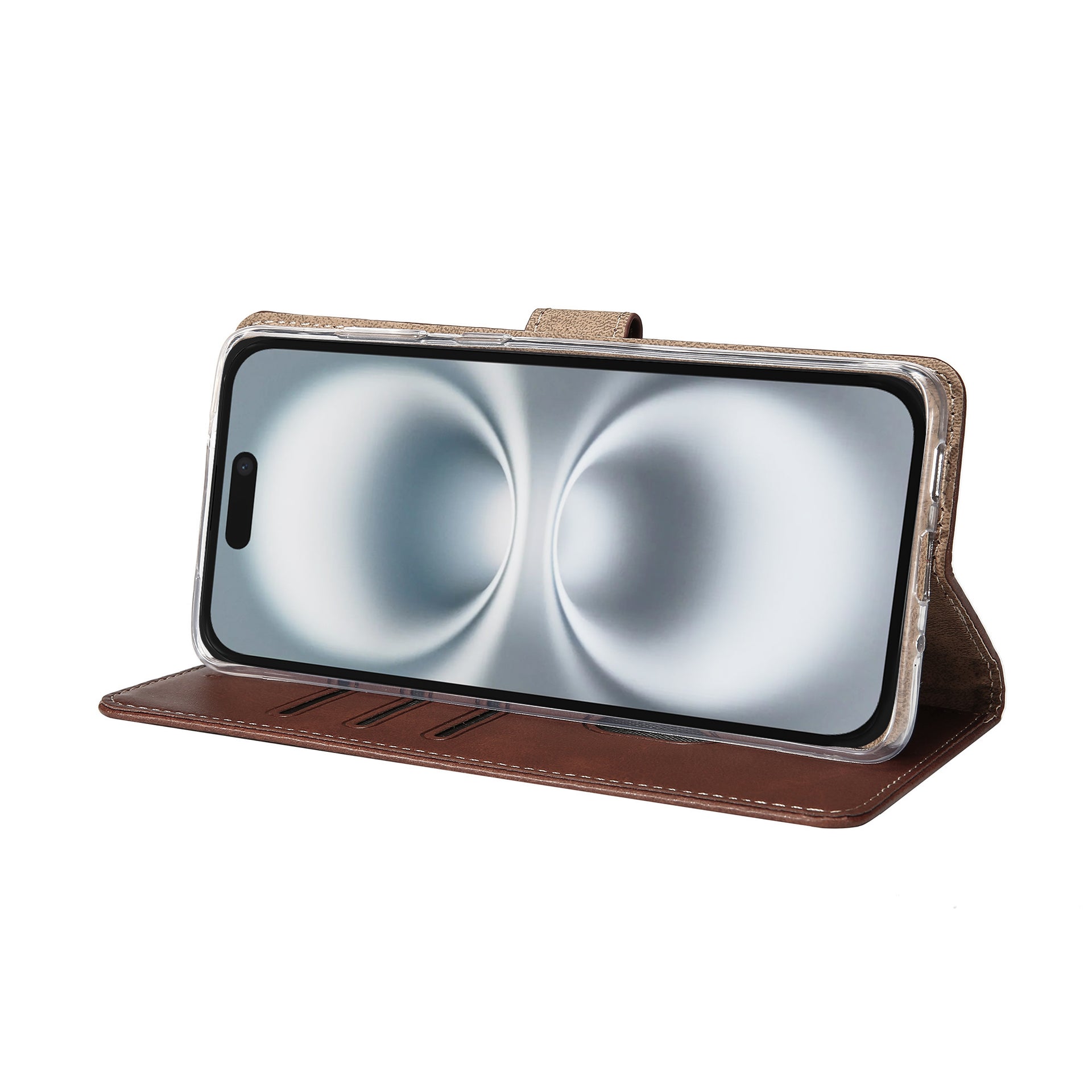 Rixus Bookcase For Apple iPhone 16 Plus Brown