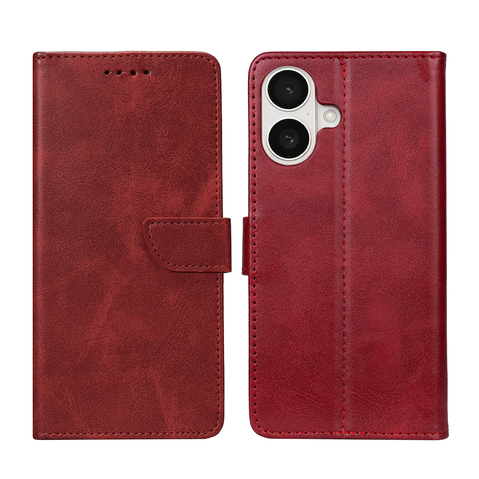 Rixus Bookcase For Apple iPhone 16 Plus Dark Red