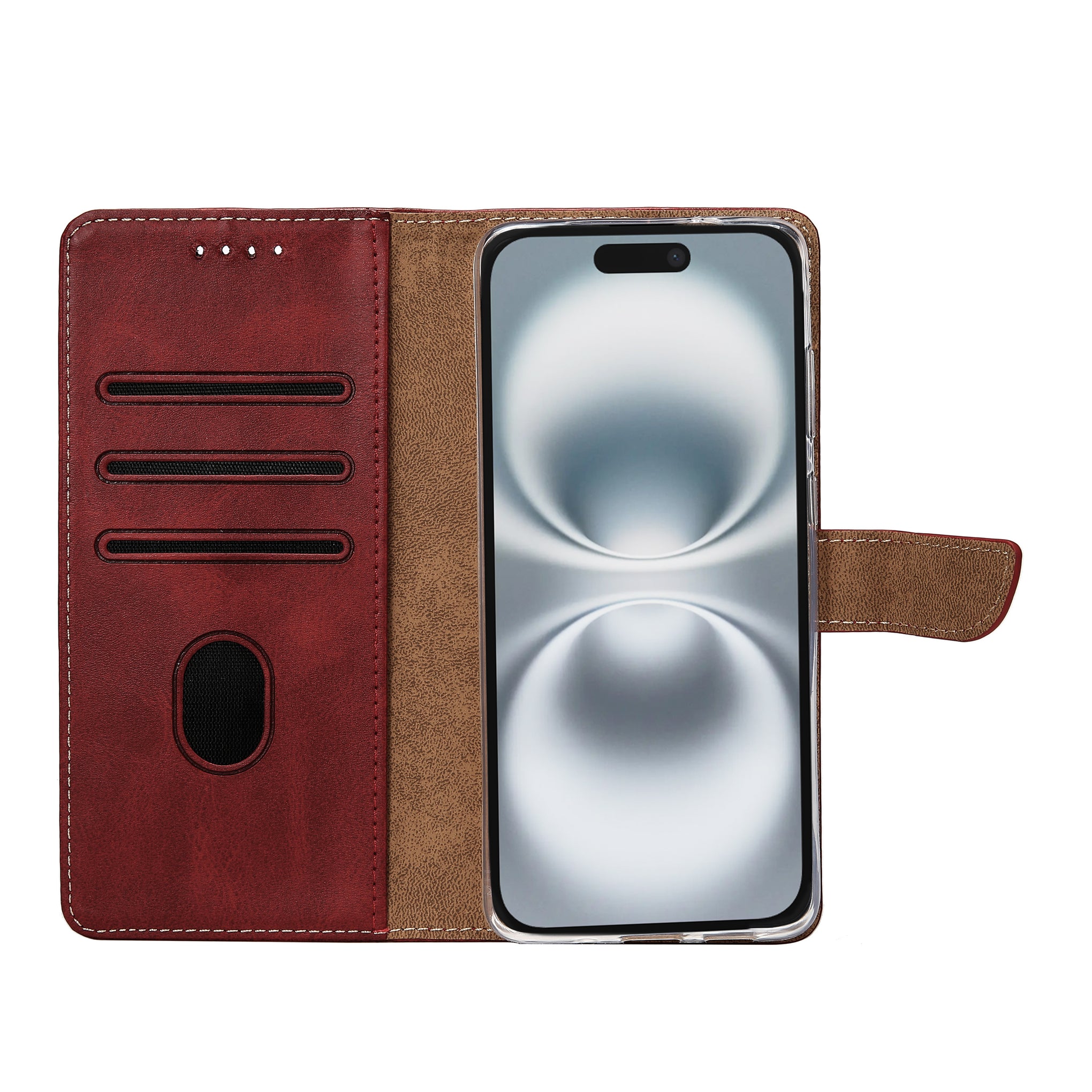 Rixus Bookcase For Apple iPhone 16 Plus Dark Red