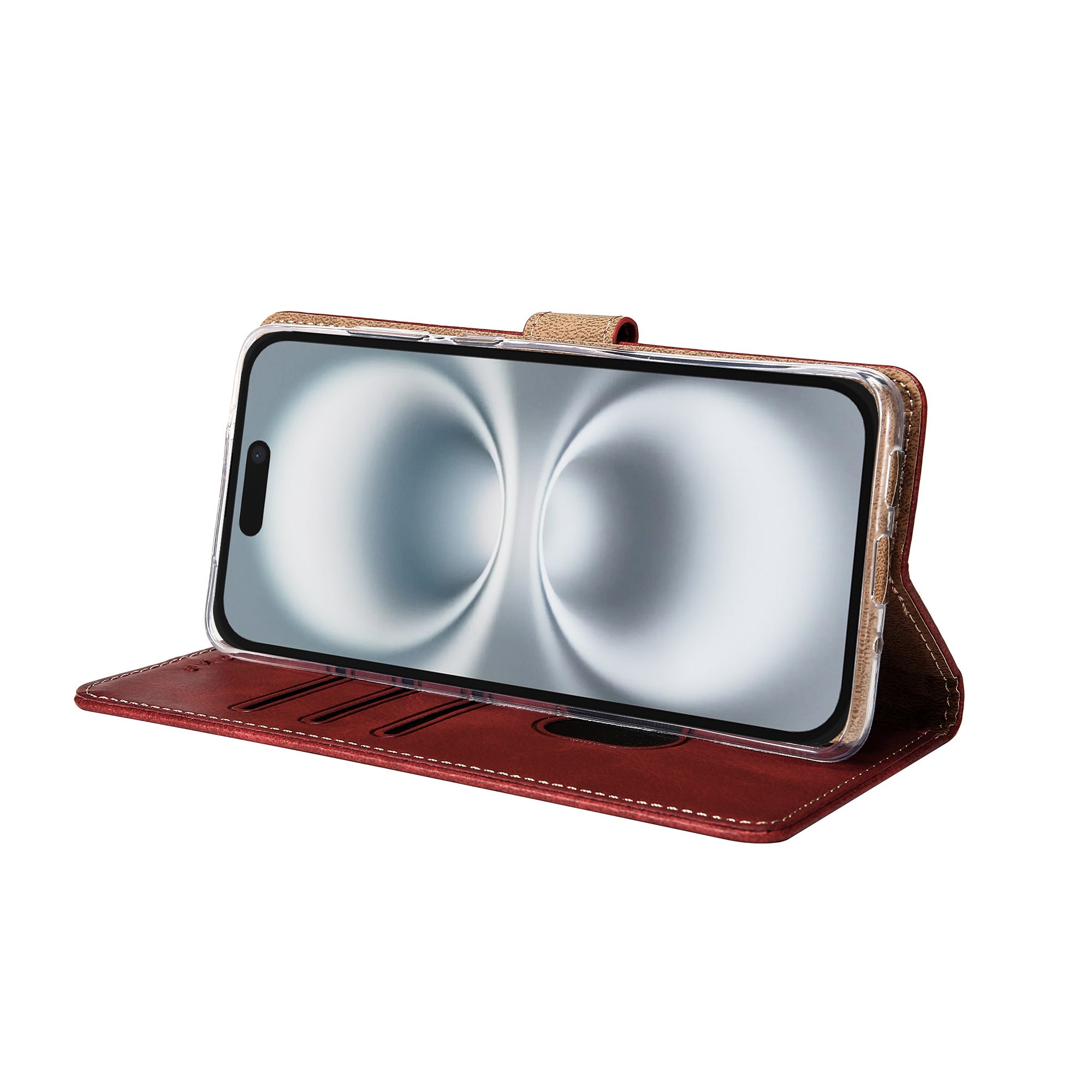 Rixus Bookcase For Apple iPhone 16 Plus Dark Red