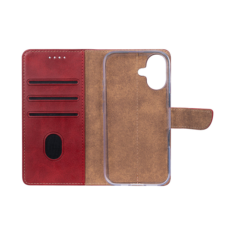 Rixus Bookcase For Apple iPhone 16 Plus Dark Red