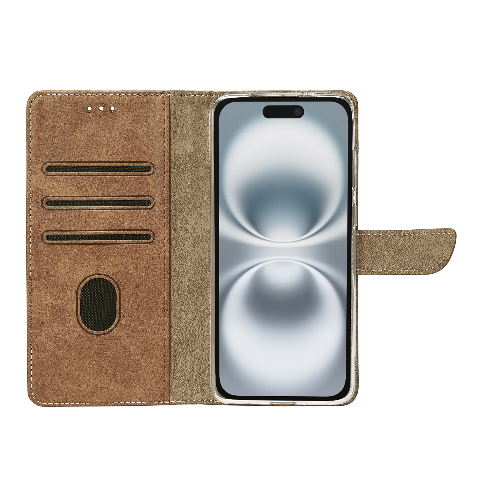 Rixus Bookcase For Apple iPhone 16 Plus Light Brown
