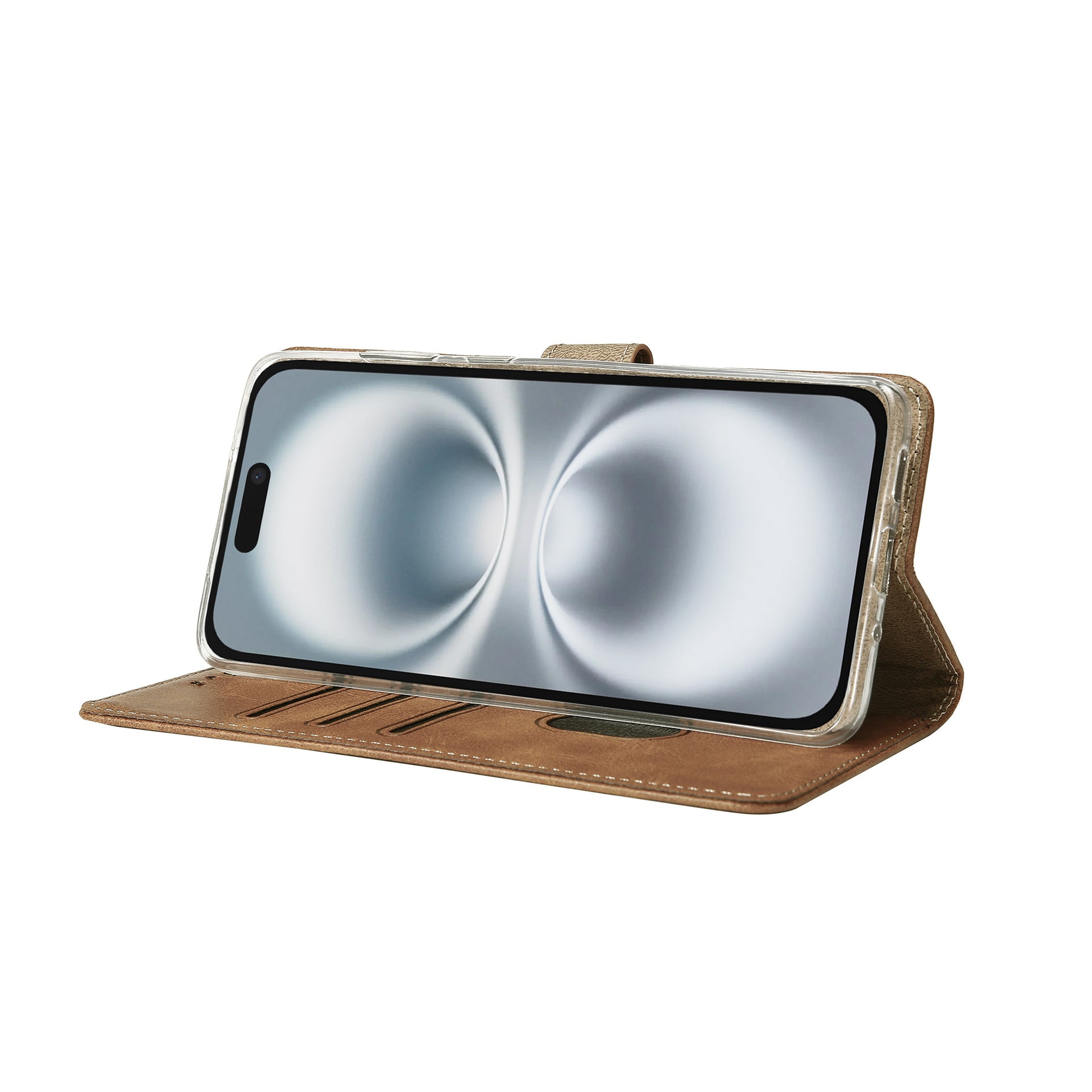 Rixus Bookcase For Apple iPhone 16 Plus Light Brown