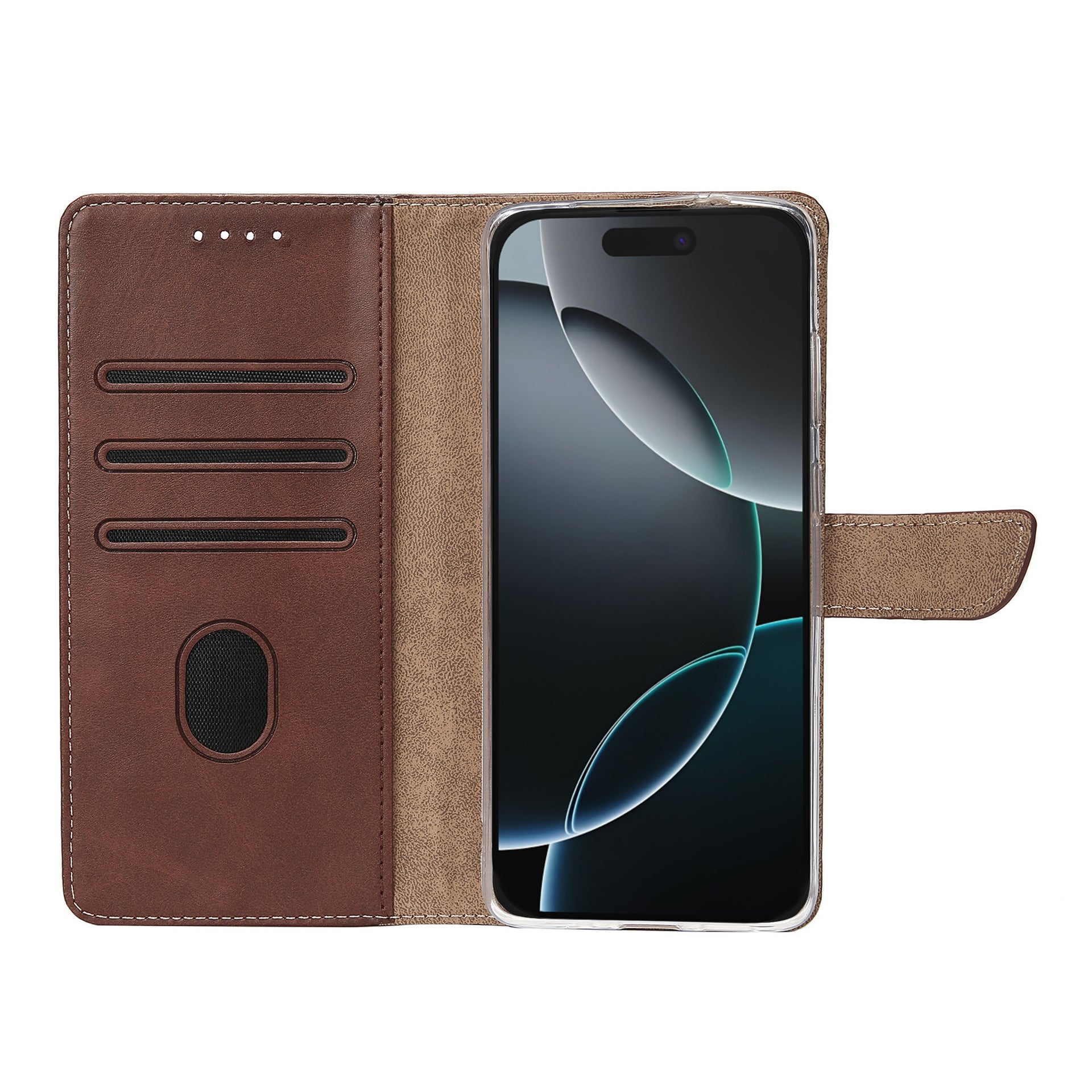 Rixus Bookcase For Apple iPhone 16 Pro Max Brown