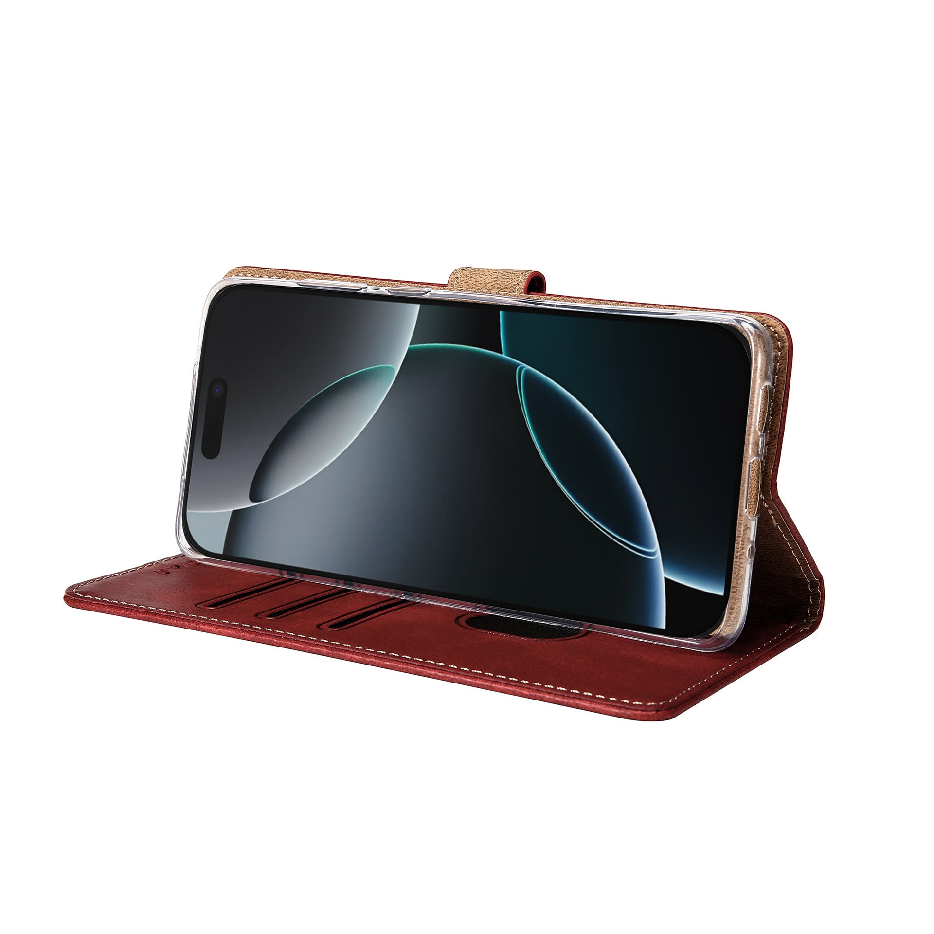 Rixus Bookcase For Apple iPhone 16 Pro Max Dark Red